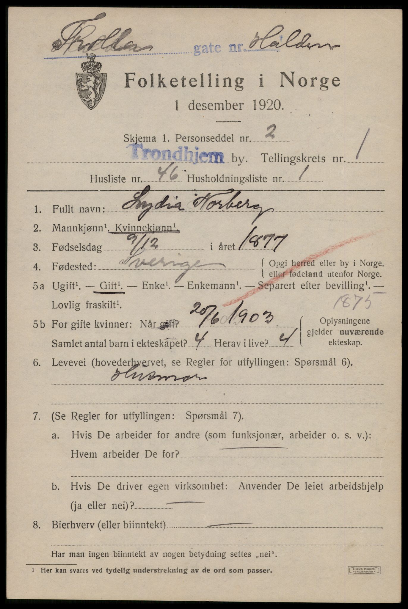 SAT, Folketelling 1920 for 1601 Trondheim kjøpstad, 1920, s. 33454
