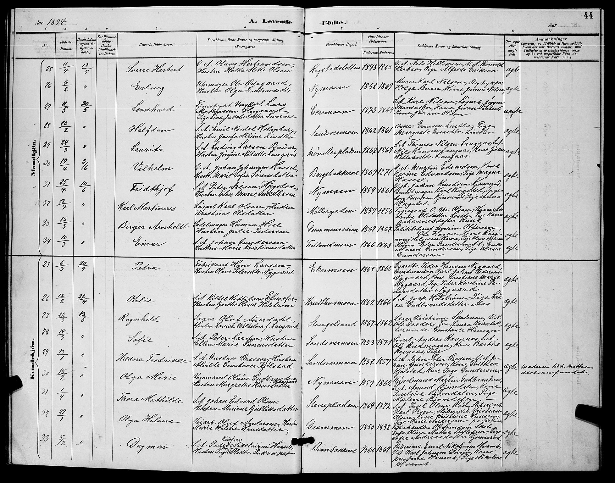 Kongsberg kirkebøker, AV/SAKO-A-22/G/Ga/L0006: Klokkerbok nr. 6, 1890-1901, s. 44