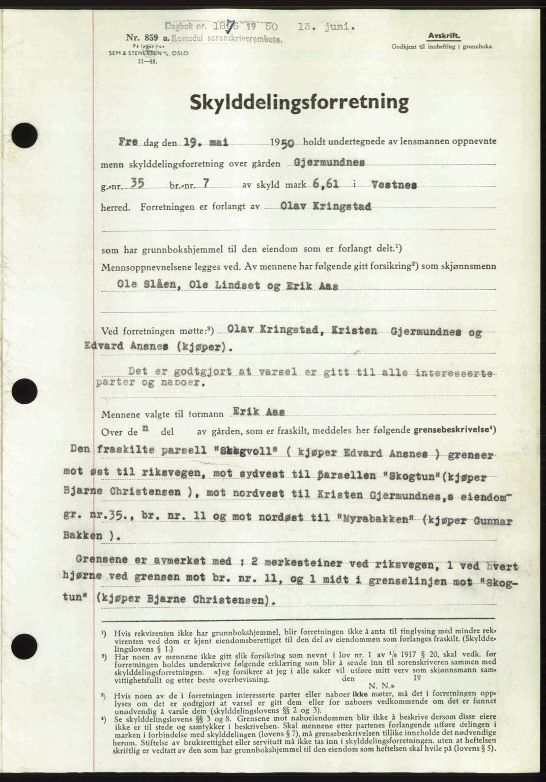 Romsdal sorenskriveri, SAT/A-4149/1/2/2C: Pantebok nr. A33, 1950-1950, Dagboknr: 1876/1950