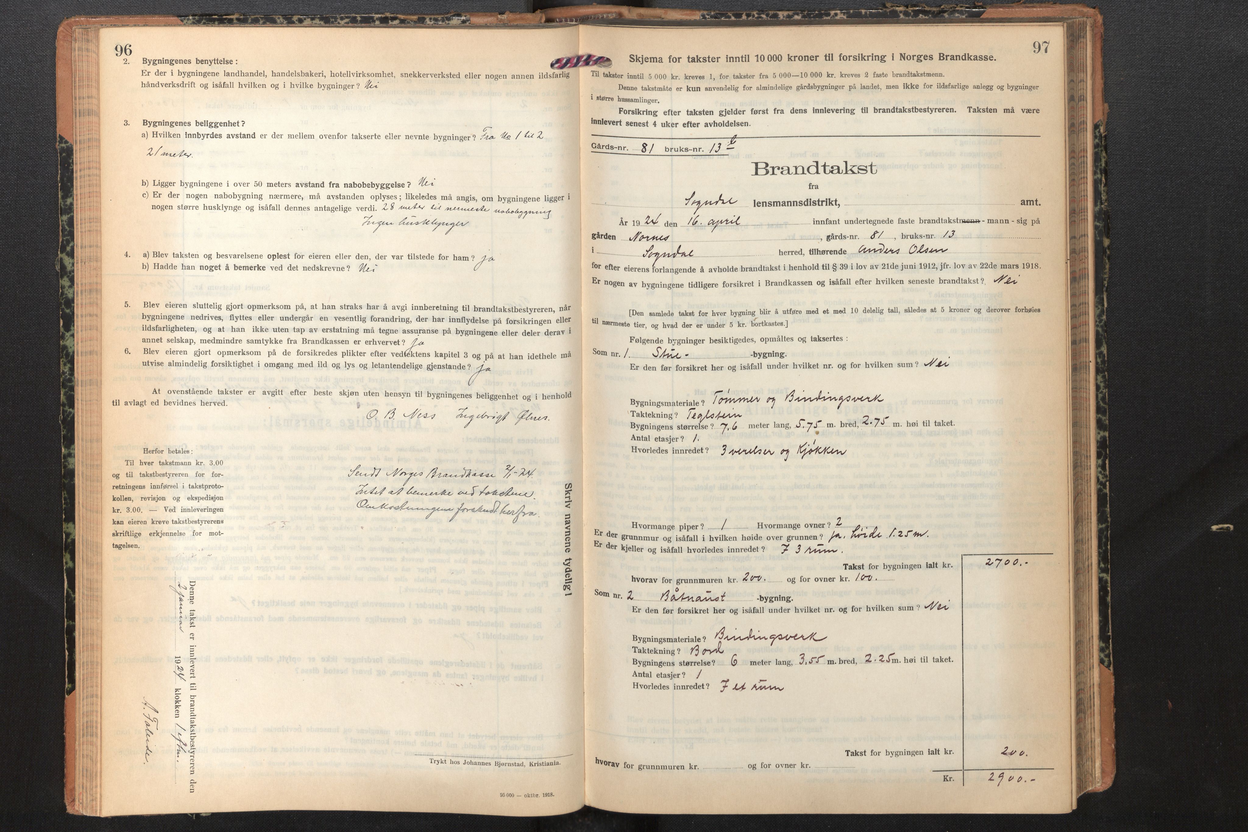 Lensmannen i Sogndal, AV/SAB-A-29901/0012/L0012: Branntakstprotokoll, skjematakst, 1922-1931, s. 96-97