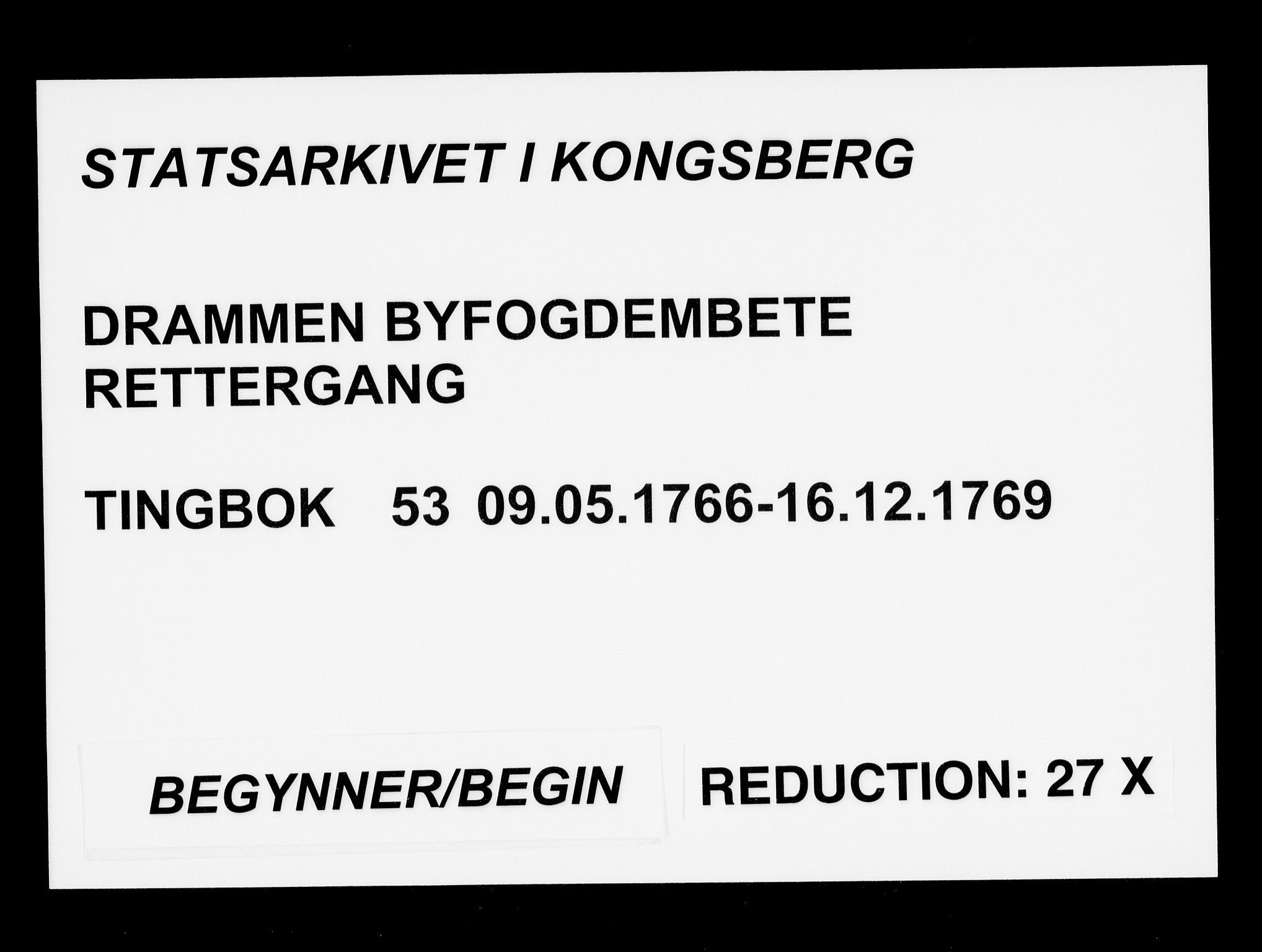 Drammen byfogd, AV/SAKO-A-222/F/Fa/L0053: Tingbok for Bragernes, 1766-1769