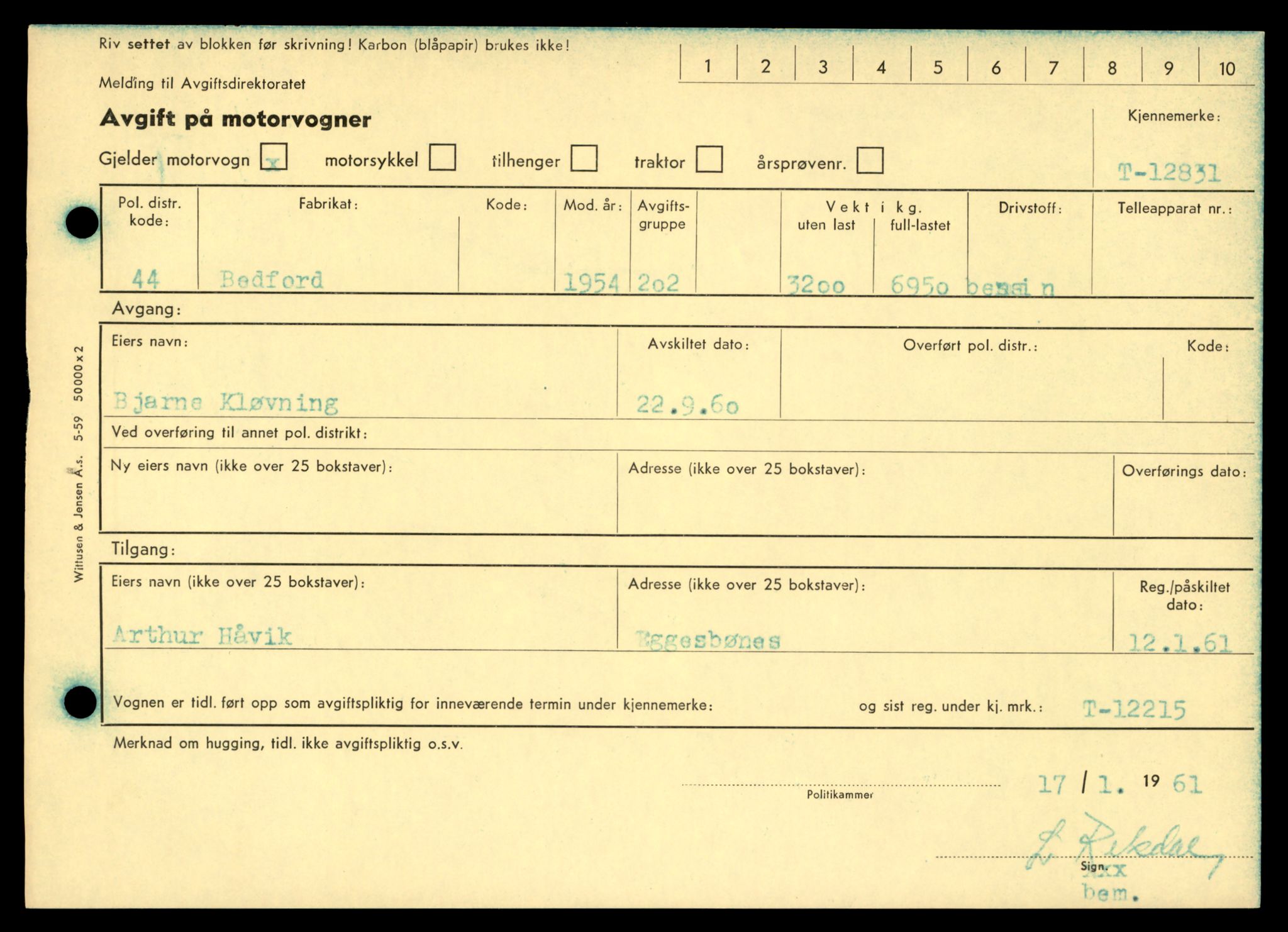 Møre og Romsdal vegkontor - Ålesund trafikkstasjon, AV/SAT-A-4099/F/Fe/L0036: Registreringskort for kjøretøy T 12831 - T 13030, 1927-1998, s. 19