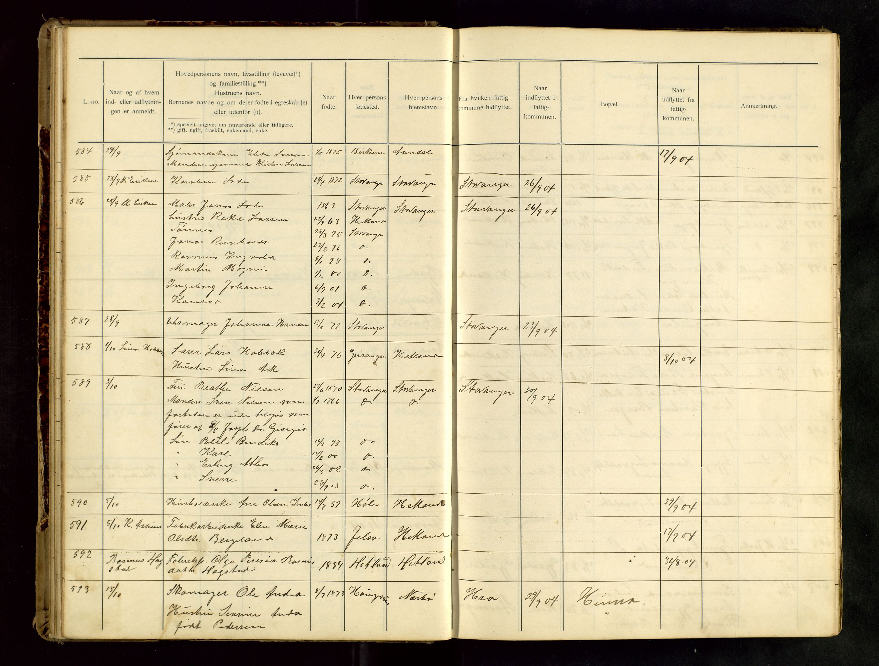 Hetland lensmannskontor, SAST/A-100101/Gwa/L0001: Flytteprotokoll (er delt i to: 1a og 1b), 1901-1918, s. 38