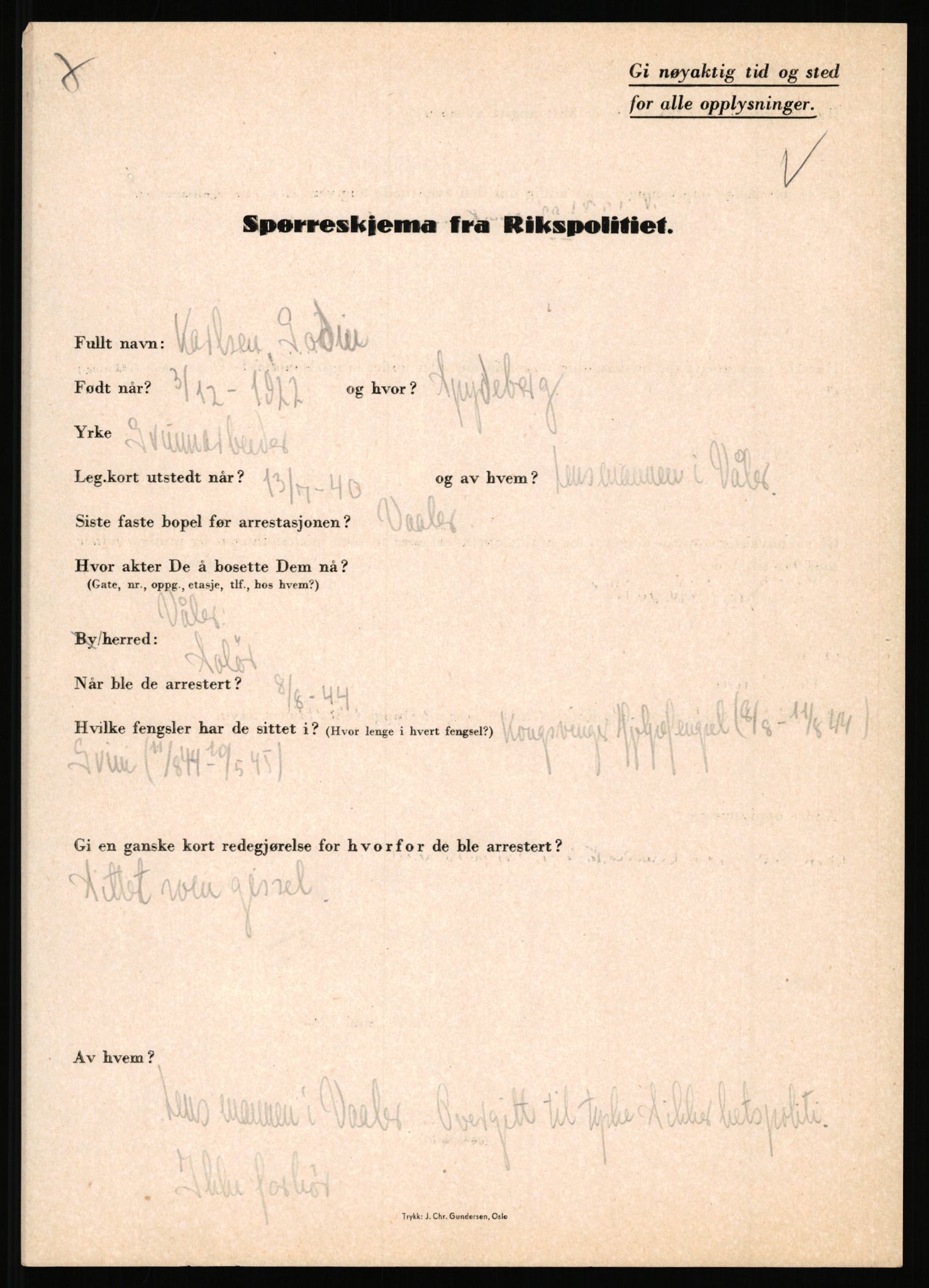 Rikspolitisjefen, AV/RA-S-1560/L/L0009: Karlsen, Aksel Emanuel - Kristiansen, Øivind Vetre, 1940-1945, s. 45