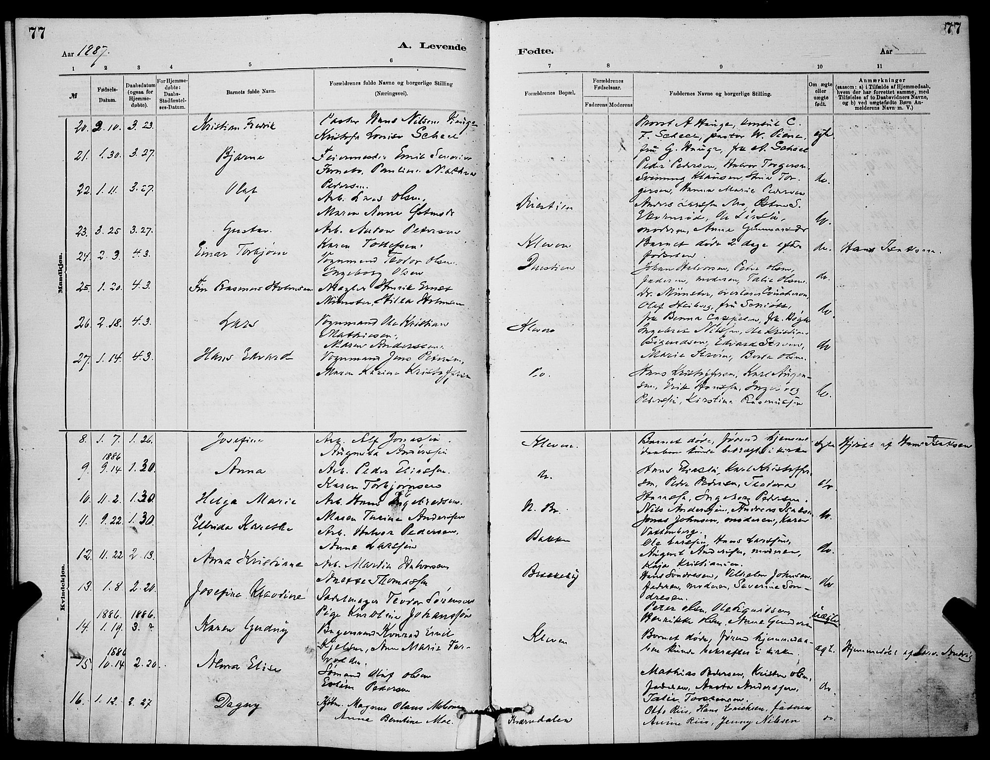 Skien kirkebøker, AV/SAKO-A-302/G/Ga/L0006: Klokkerbok nr. 6, 1881-1890, s. 77