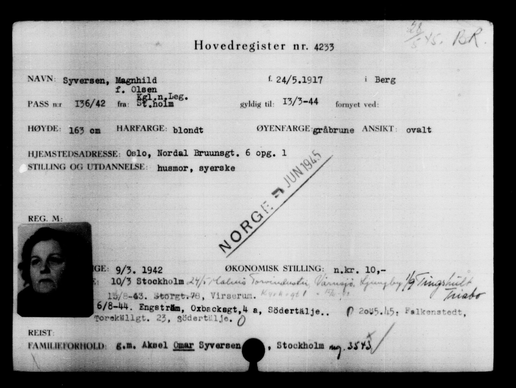 Den Kgl. Norske Legasjons Flyktningskontor, AV/RA-S-6753/V/Va/L0004: Kjesäterkartoteket.  Flyktningenr. 3496-6610, 1940-1945, s. 891