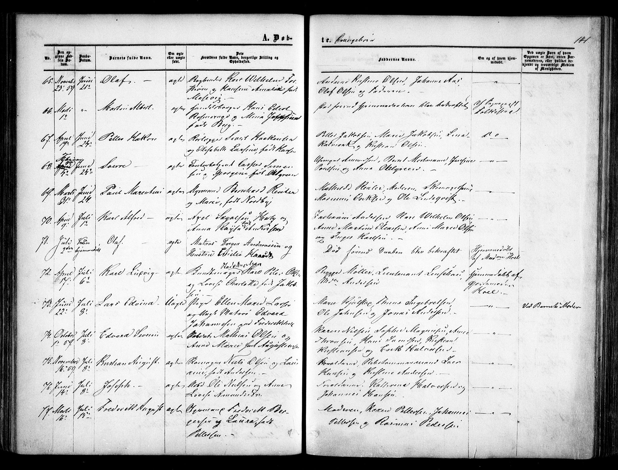 Halden prestekontor Kirkebøker, AV/SAO-A-10909/F/Fa/L0007: Ministerialbok nr. I 7, 1857-1865, s. 141