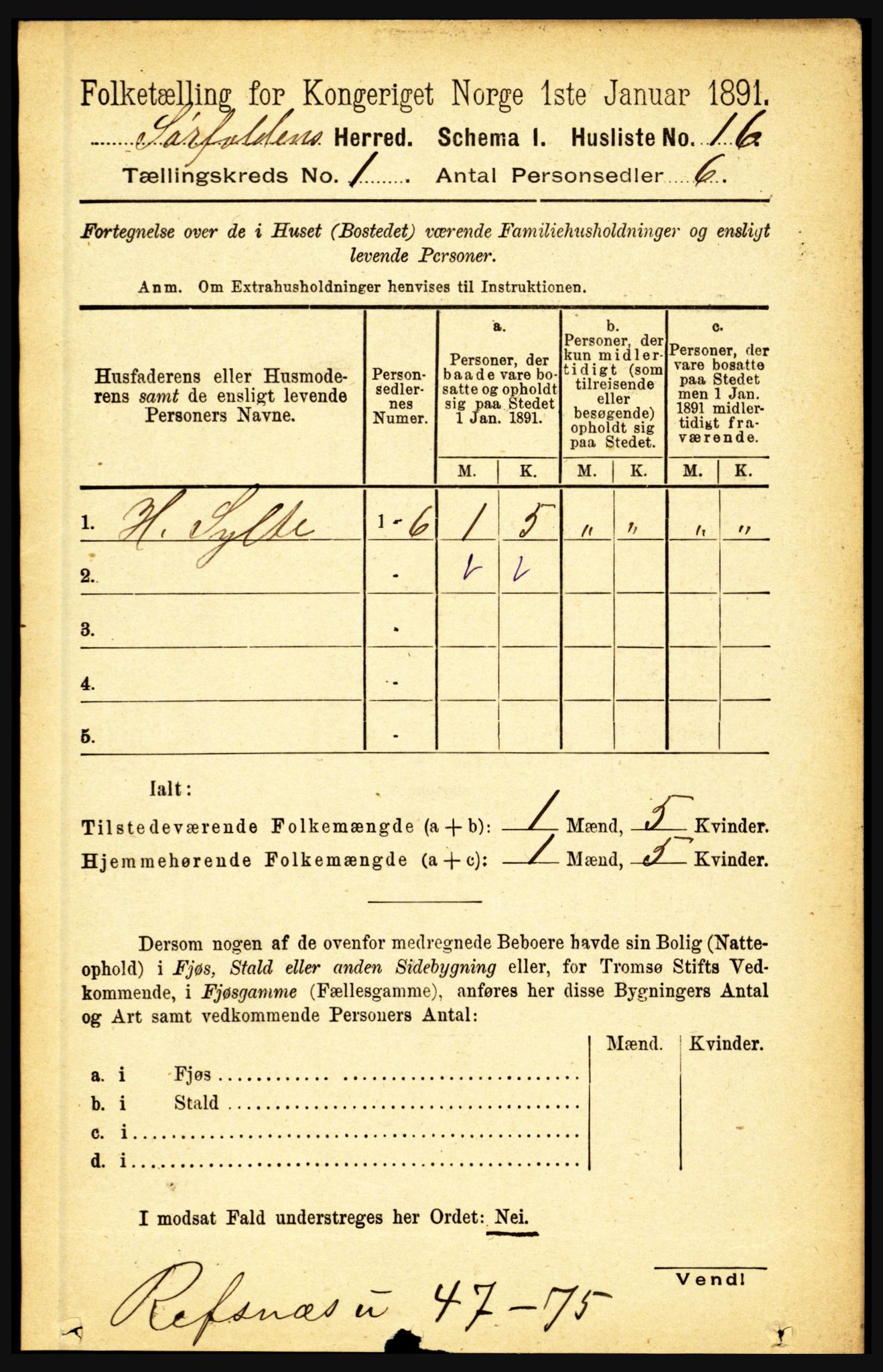 RA, Folketelling 1891 for 1845 Sørfold herred, 1891, s. 41