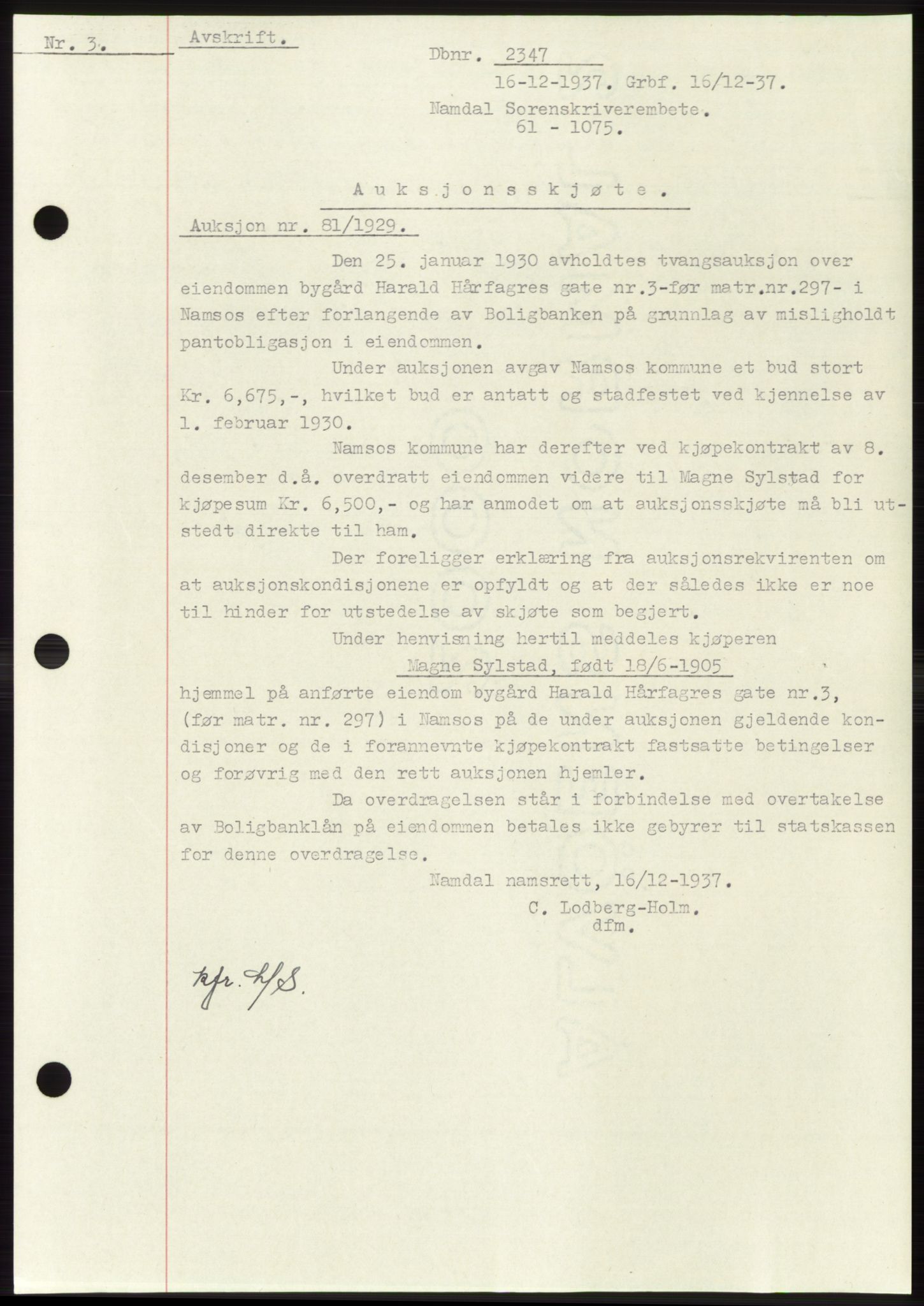 Namdal sorenskriveri, SAT/A-4133/1/2/2C: Pantebok nr. -, 1937-1939, Tingl.dato: 16.12.1937