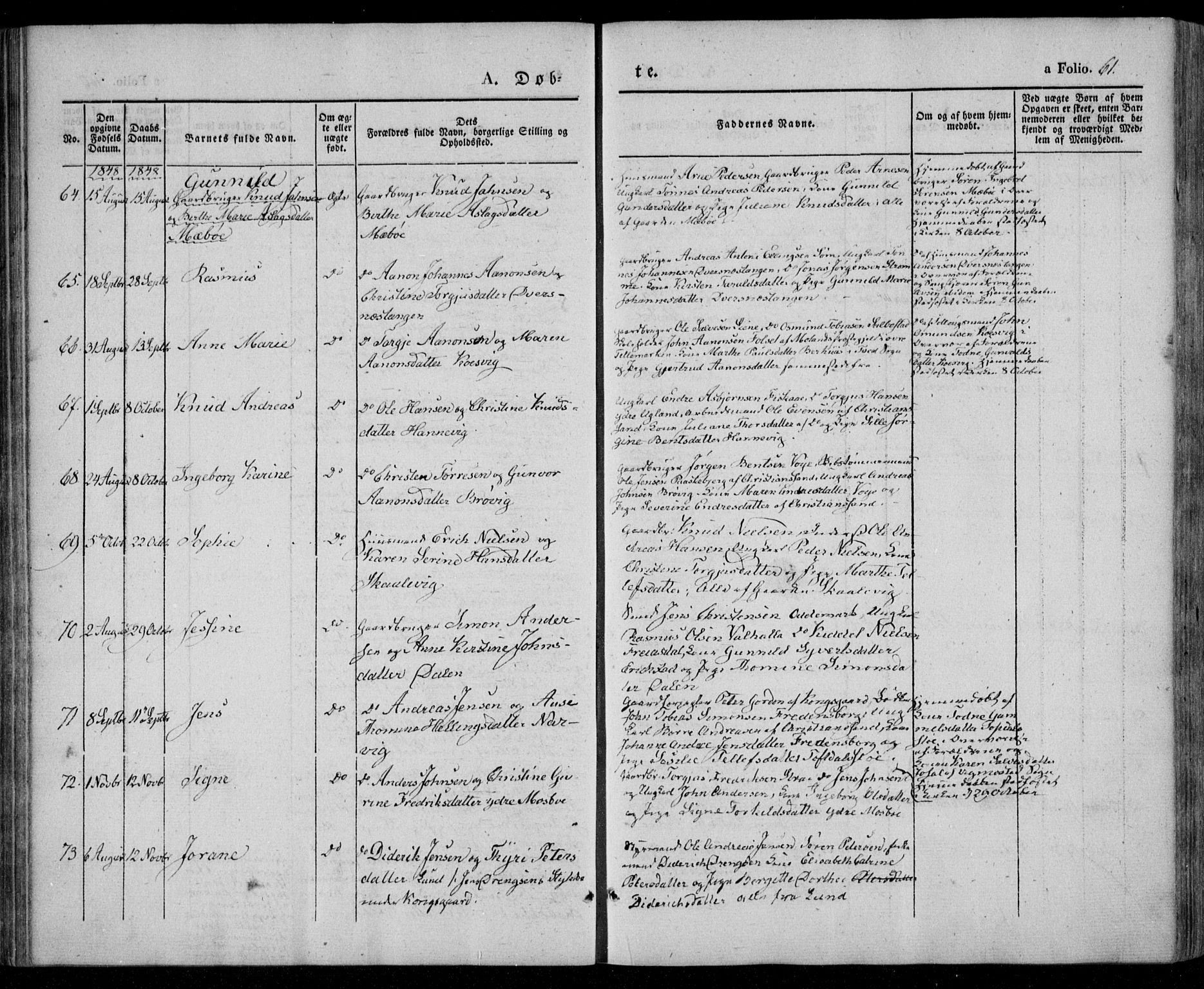 Oddernes sokneprestkontor, AV/SAK-1111-0033/F/Fa/Faa/L0006: Ministerialbok nr. A 6, 1838-1851, s. 61
