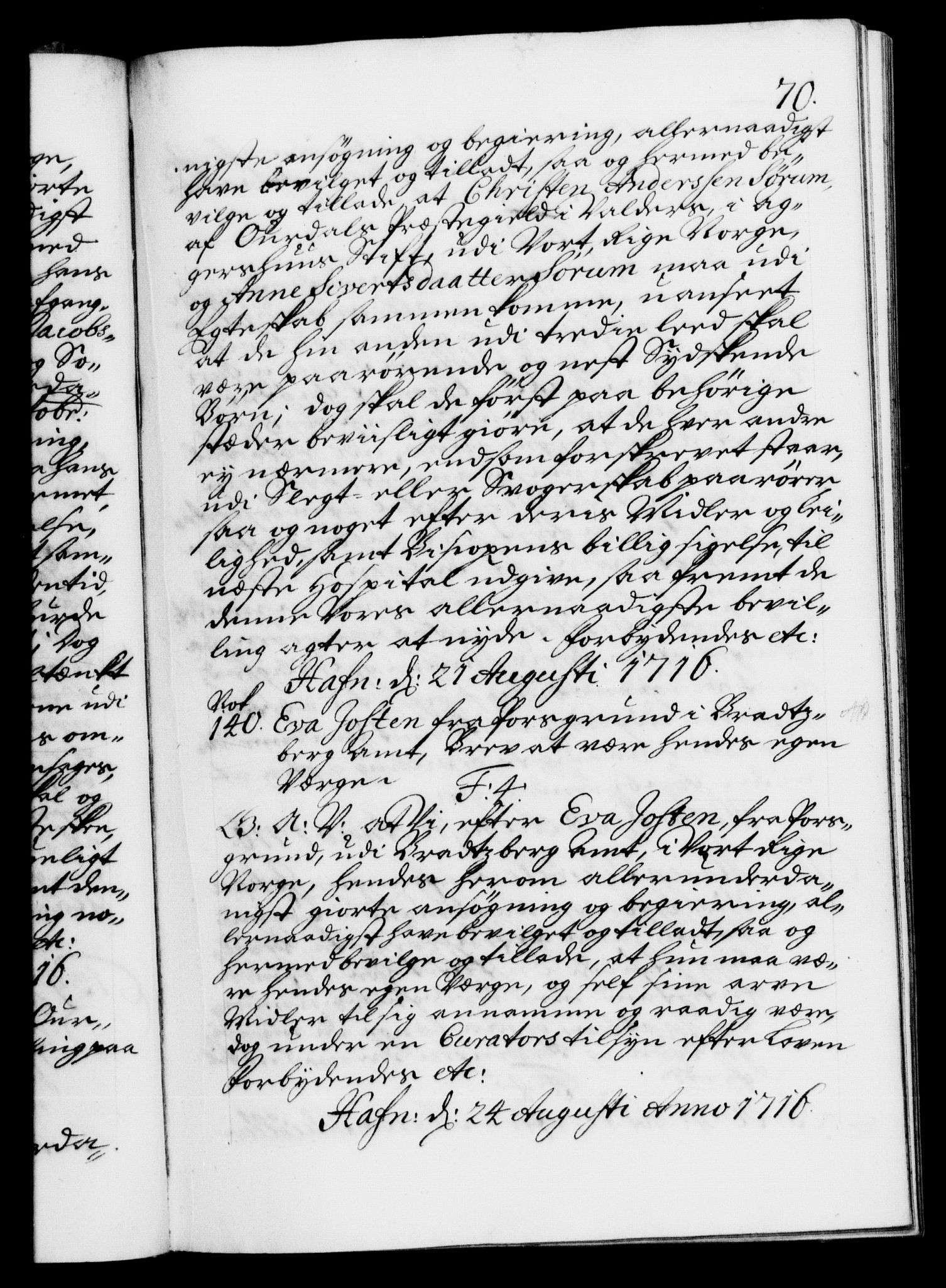 Danske Kanselli 1572-1799, AV/RA-EA-3023/F/Fc/Fca/Fcaa/L0022: Norske registre, 1716-1719, s. 70a