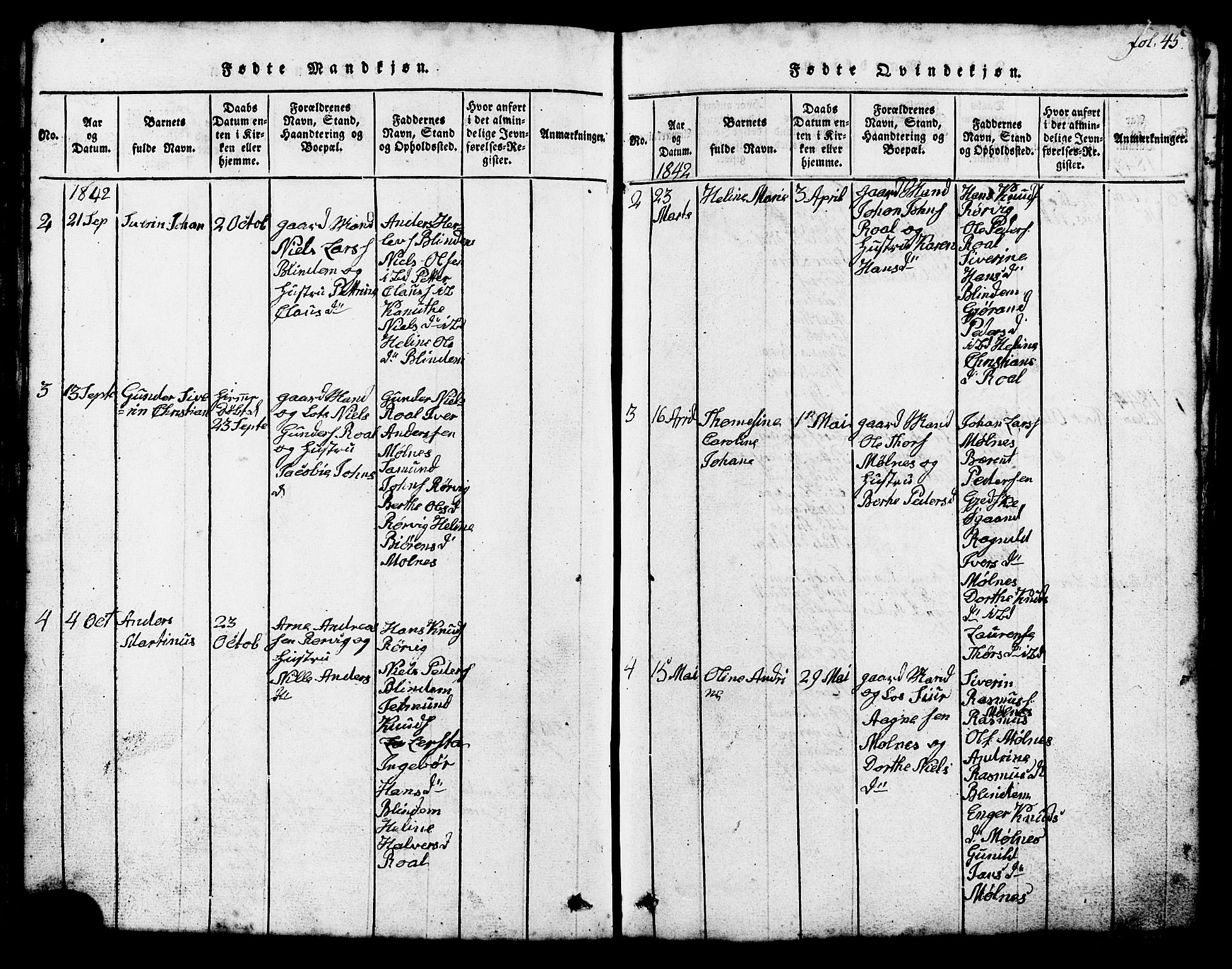 Ministerialprotokoller, klokkerbøker og fødselsregistre - Møre og Romsdal, SAT/A-1454/537/L0520: Klokkerbok nr. 537C01, 1819-1868, s. 45