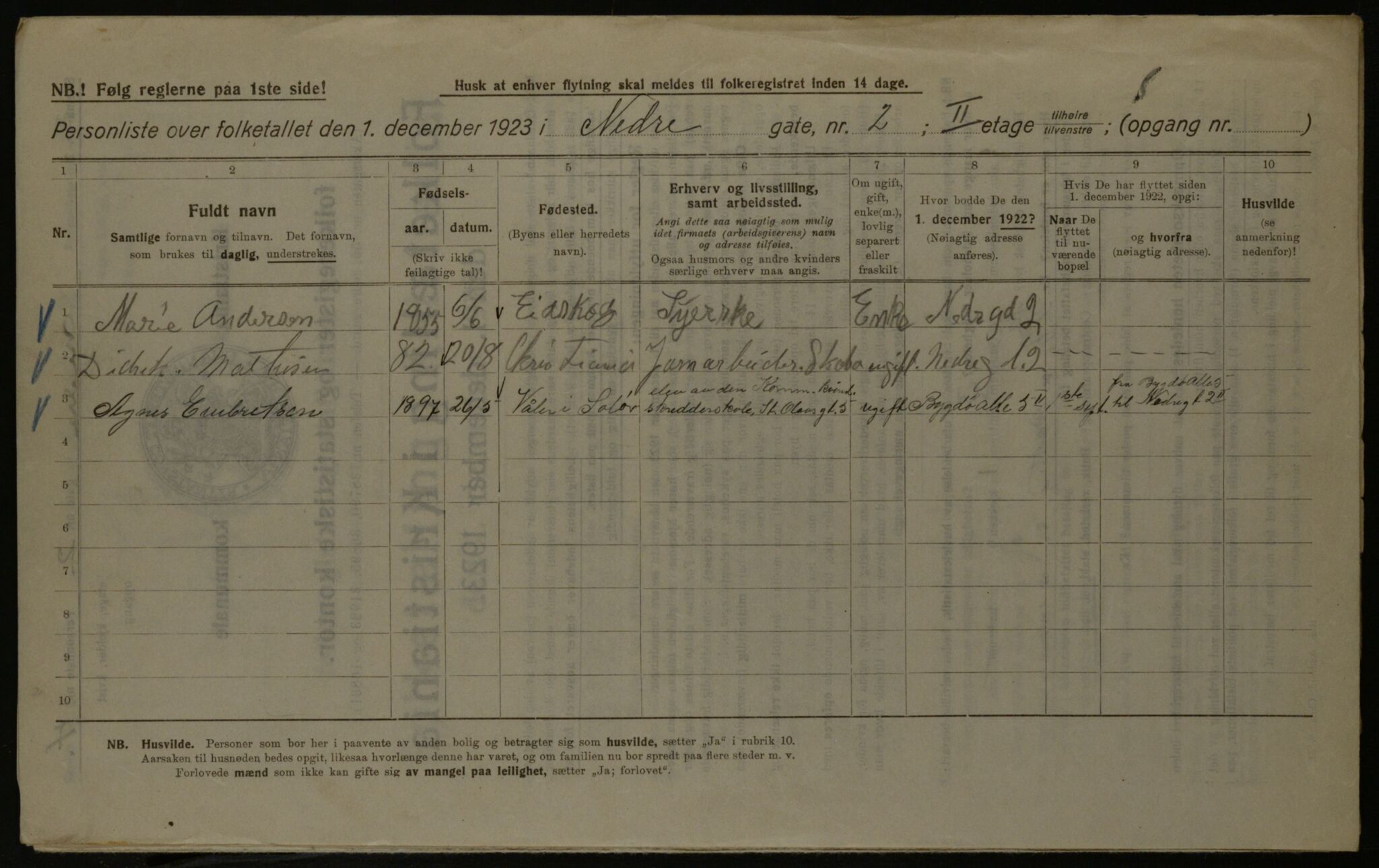 OBA, Kommunal folketelling 1.12.1923 for Kristiania, 1923, s. 76141