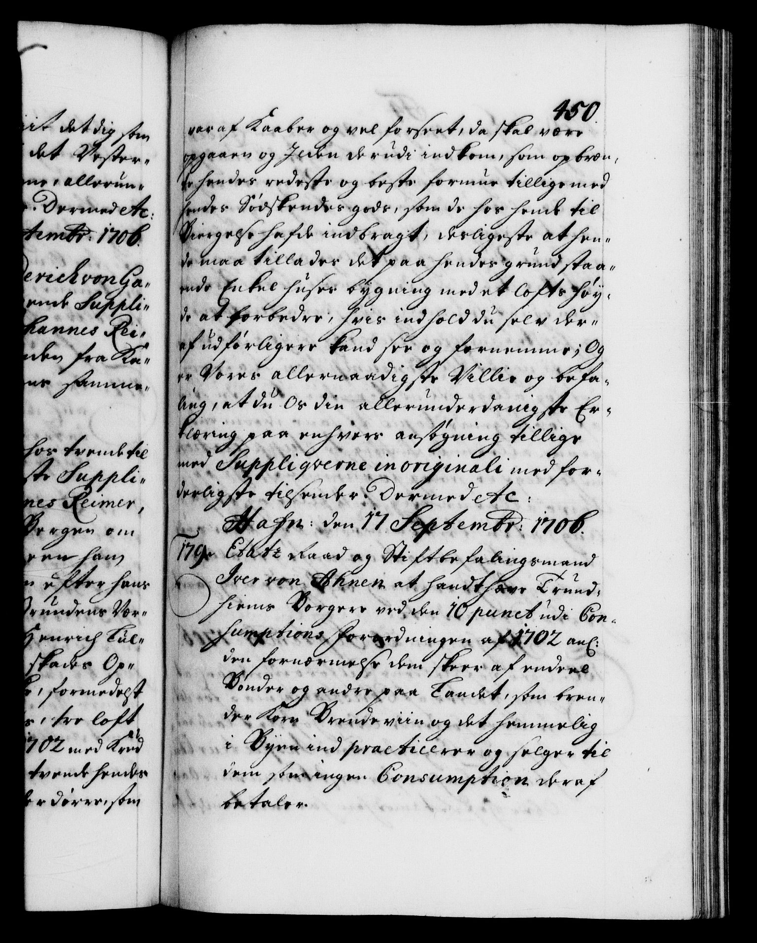 Danske Kanselli 1572-1799, AV/RA-EA-3023/F/Fc/Fca/Fcab/L0017: Norske tegnelser, 1704-1706, s. 450a