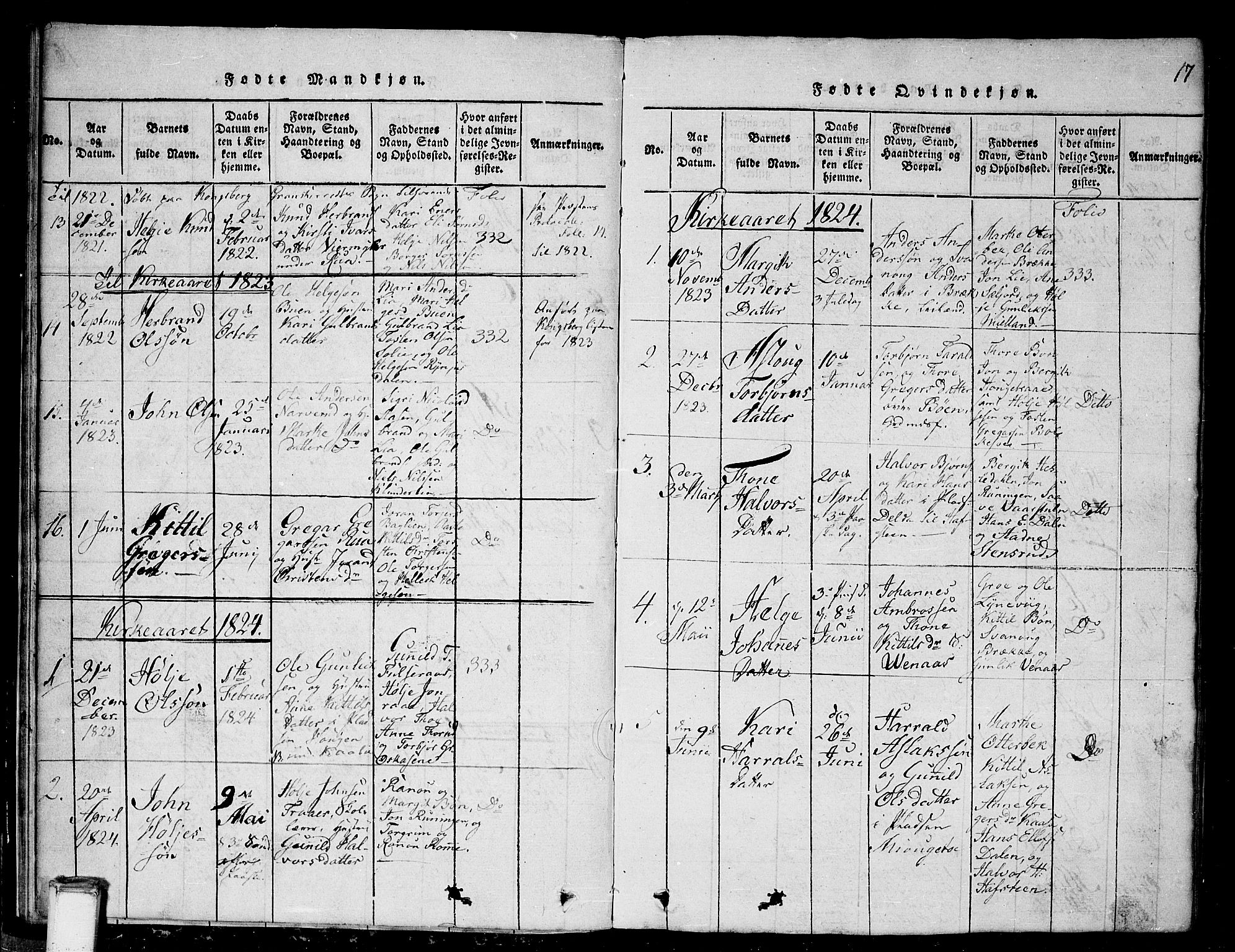 Gransherad kirkebøker, AV/SAKO-A-267/G/Ga/L0001: Klokkerbok nr. I 1, 1815-1842, s. 17