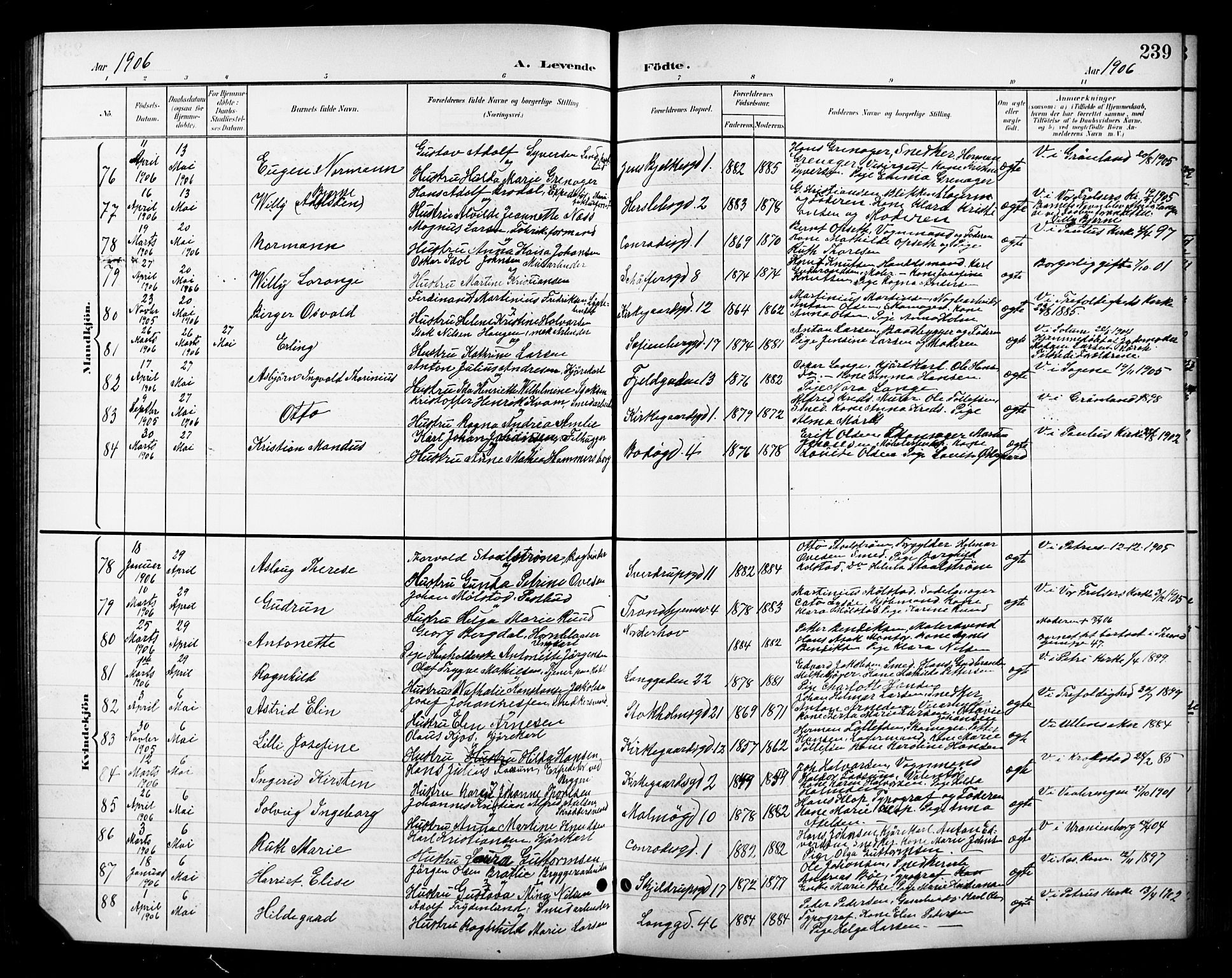 Petrus prestekontor Kirkebøker, AV/SAO-A-10872/G/Ga/L0003: Klokkerbok nr. 3, 1899-1913, s. 239
