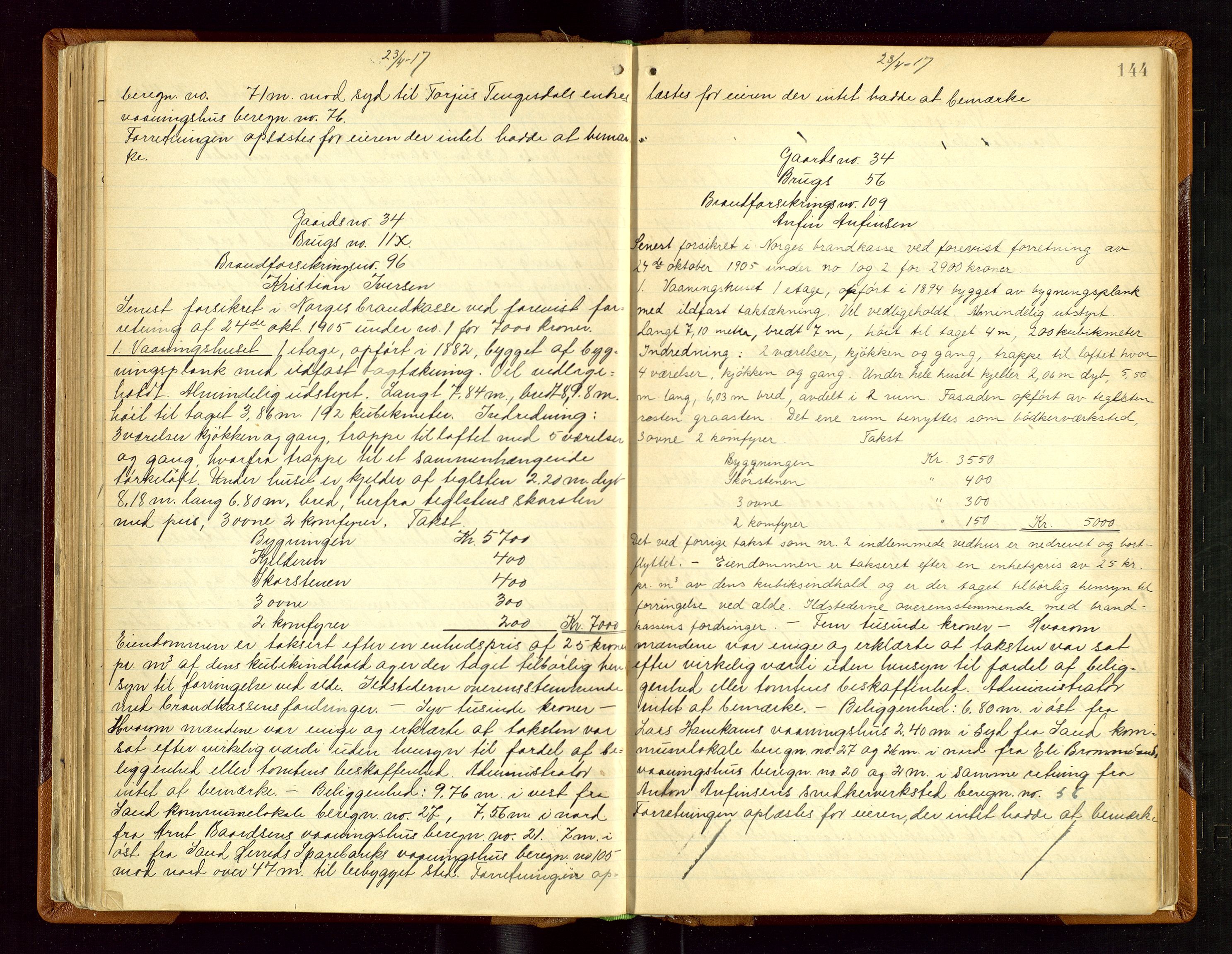 Sand lensmannskontor, AV/SAST-A-100415/Gob/L0003: Branntakstprotokoll, 1893-1936, s. 143b-144a