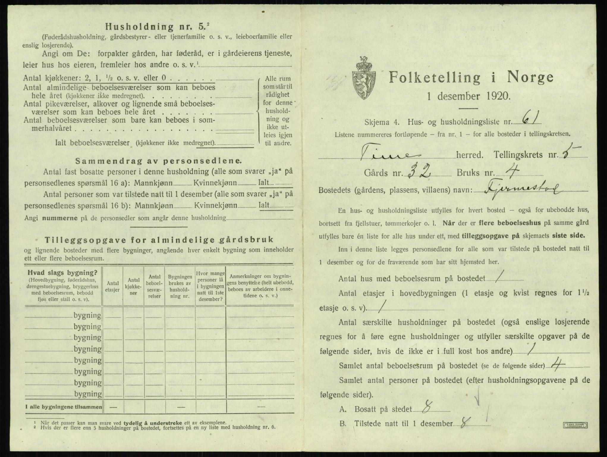 SAST, Folketelling 1920 for 1121 Time herred, 1920, s. 961