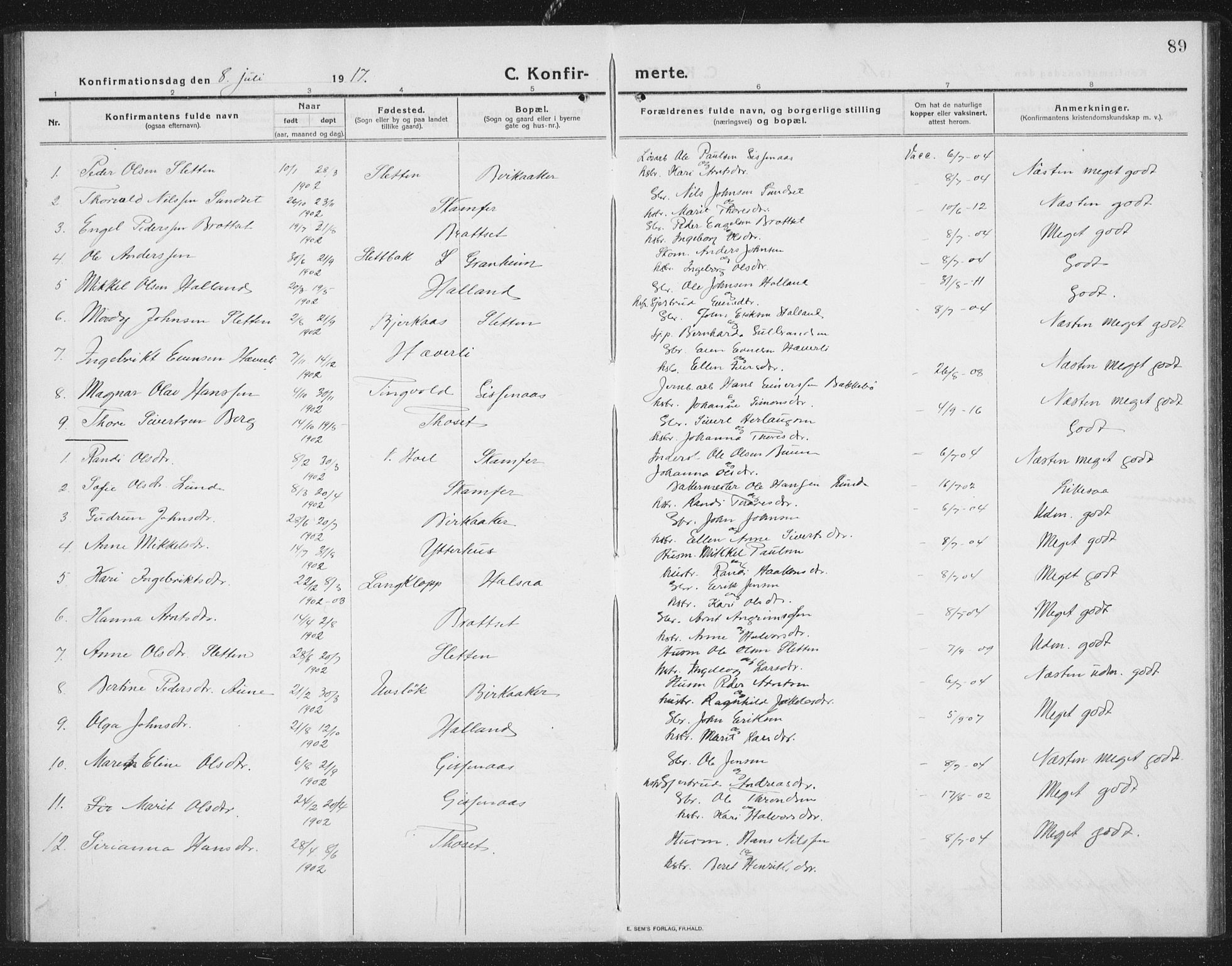 Ministerialprotokoller, klokkerbøker og fødselsregistre - Sør-Trøndelag, AV/SAT-A-1456/675/L0888: Klokkerbok nr. 675C01, 1913-1935, s. 89
