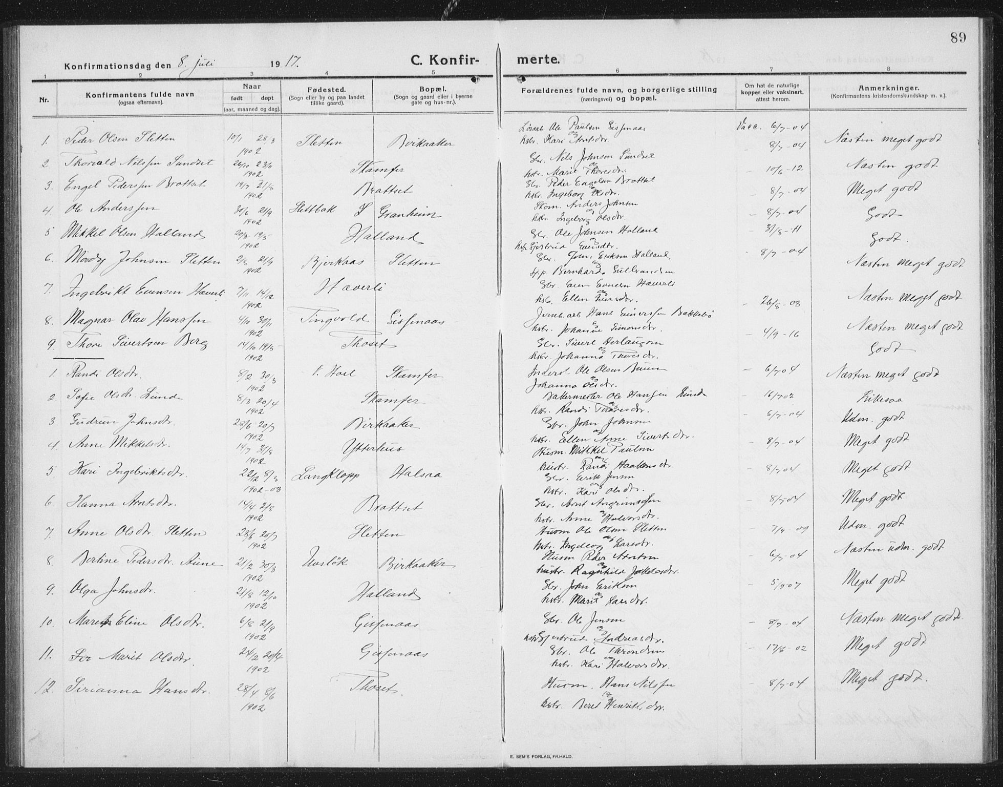 Ministerialprotokoller, klokkerbøker og fødselsregistre - Sør-Trøndelag, SAT/A-1456/675/L0888: Klokkerbok nr. 675C01, 1913-1935, s. 89