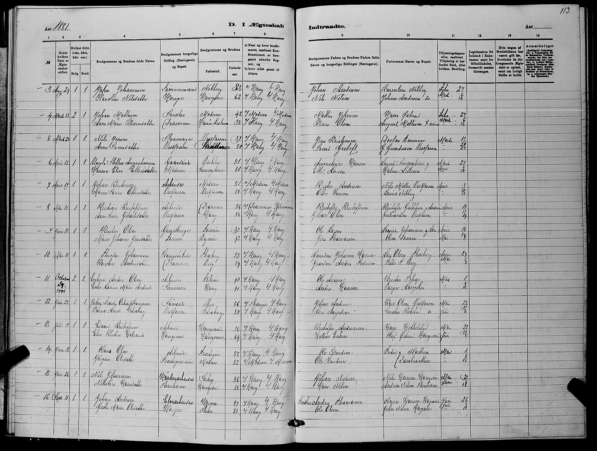 Eiker kirkebøker, AV/SAKO-A-4/G/Ga/L0005: Klokkerbok nr. I 5, 1878-1887, s. 113