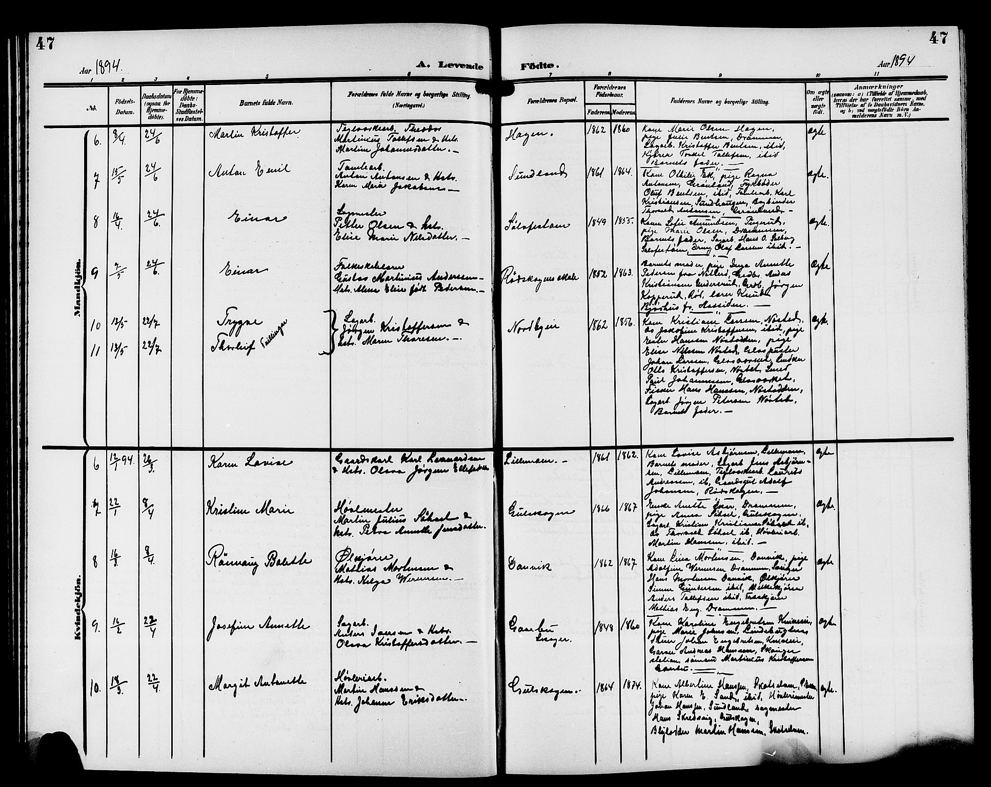 Strømsgodset kirkebøker, AV/SAKO-A-324/G/Ga/L0002: Klokkerbok nr. 2, 1885-1910, s. 47