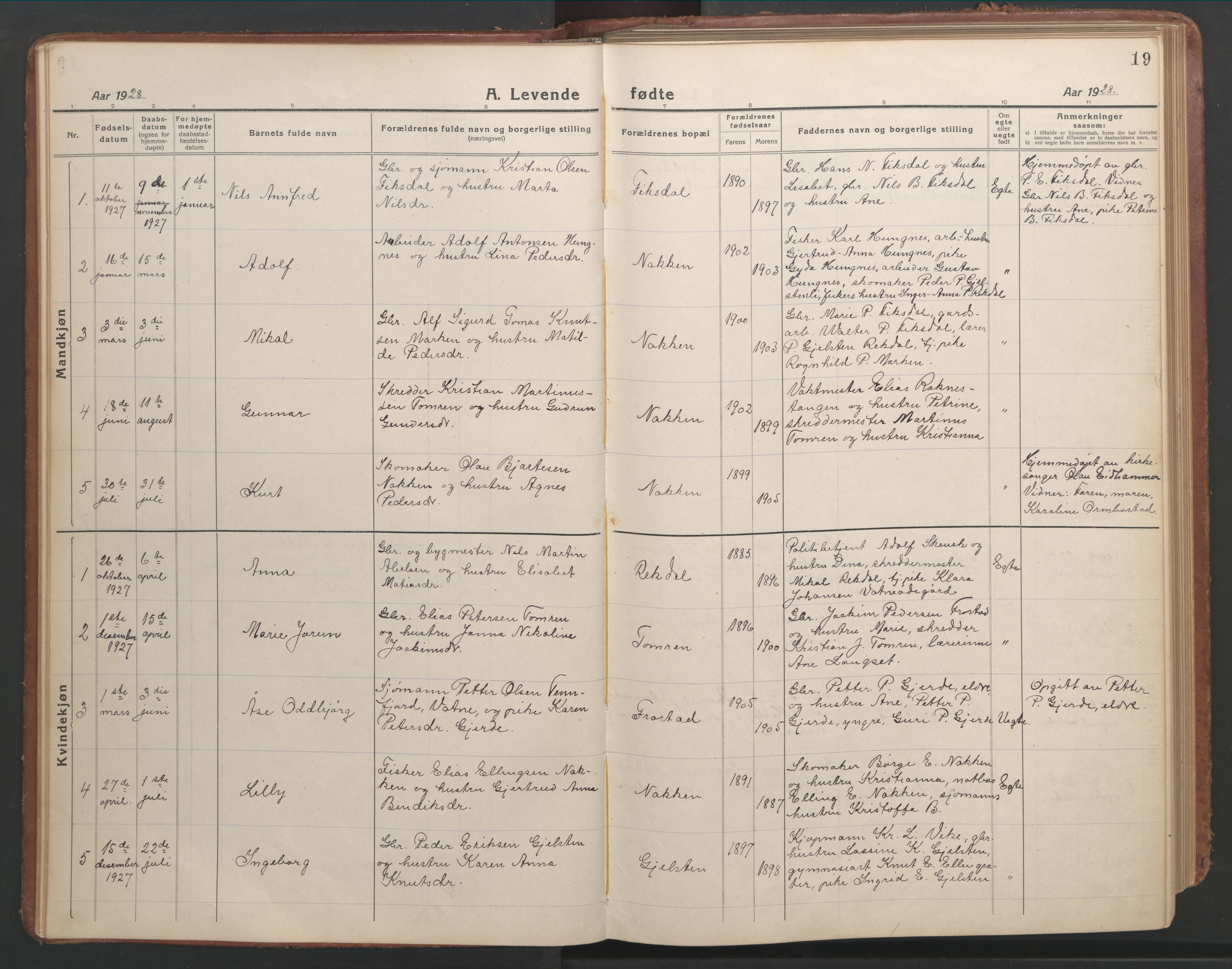 Ministerialprotokoller, klokkerbøker og fødselsregistre - Møre og Romsdal, SAT/A-1454/540/L0542: Klokkerbok nr. 540C02, 1921-1967, s. 19