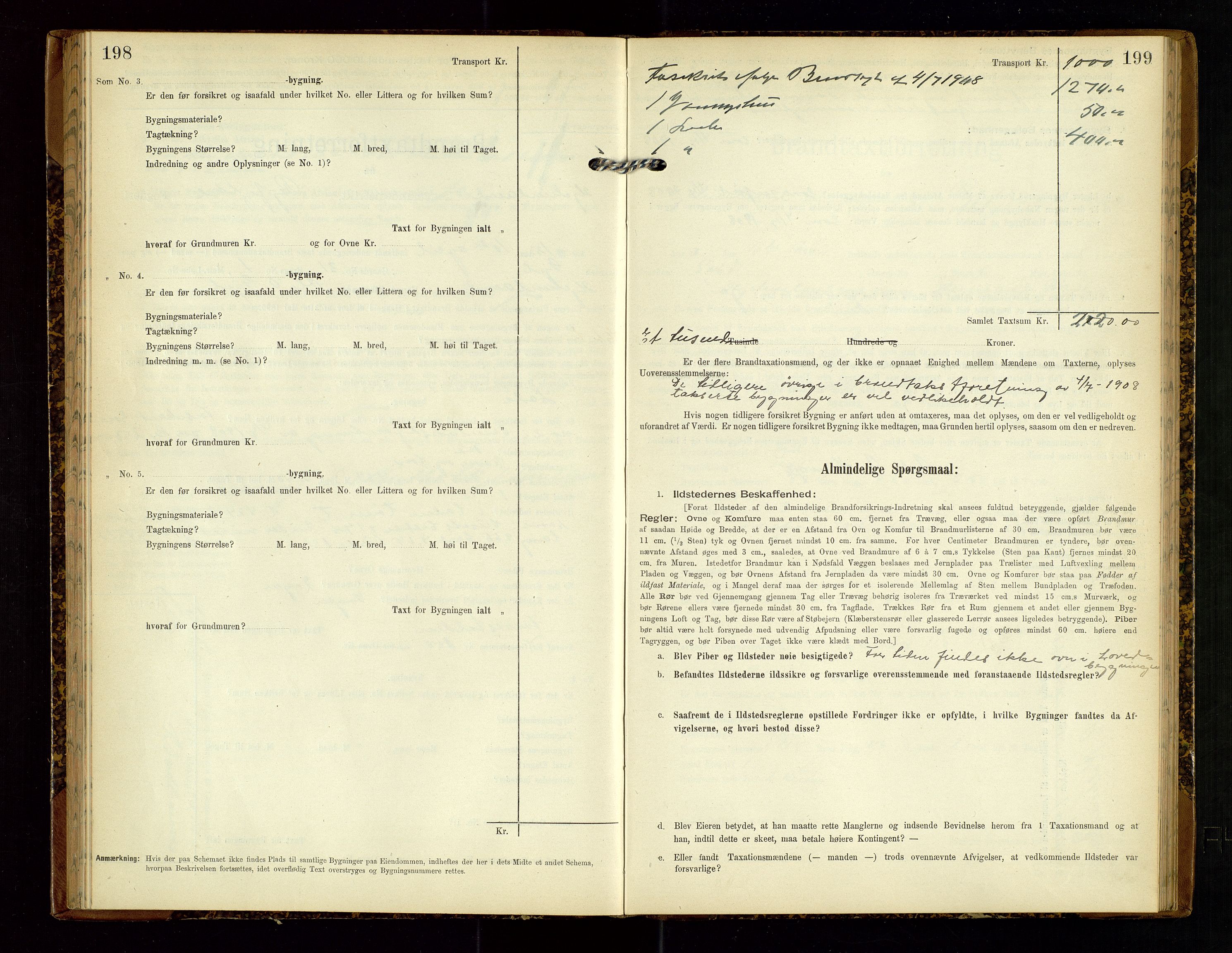 Hjelmeland lensmannskontor, SAST/A-100439/Gob/L0002: "Brandtaxationsprotokol", 1904-1920, s. 198-199