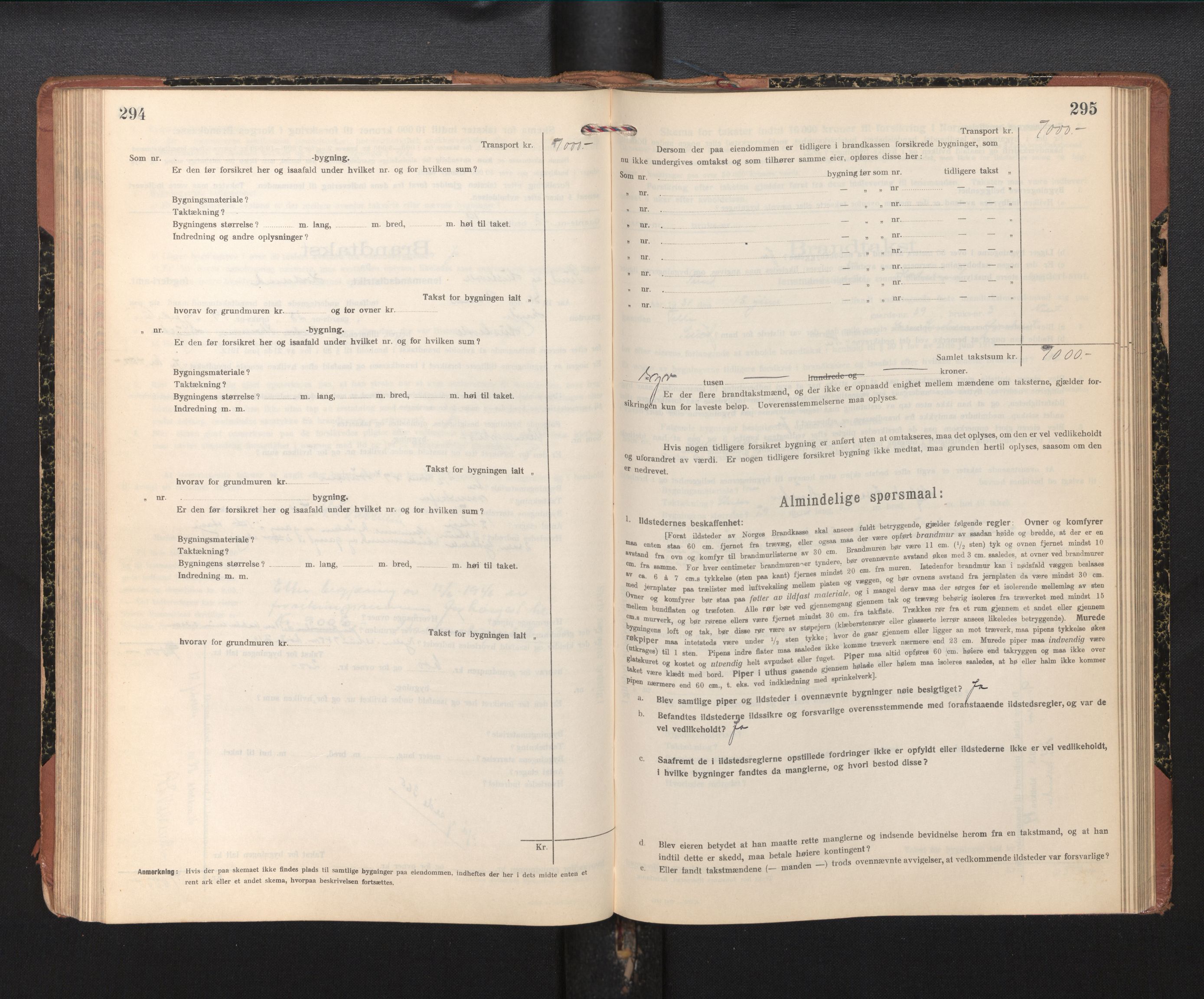 Lensmannen i Sund og Austevoll, AV/SAB-A-35201/0012/L0004: Branntakstprotokoll, skjematakst, 1917-1949, s. 294-295