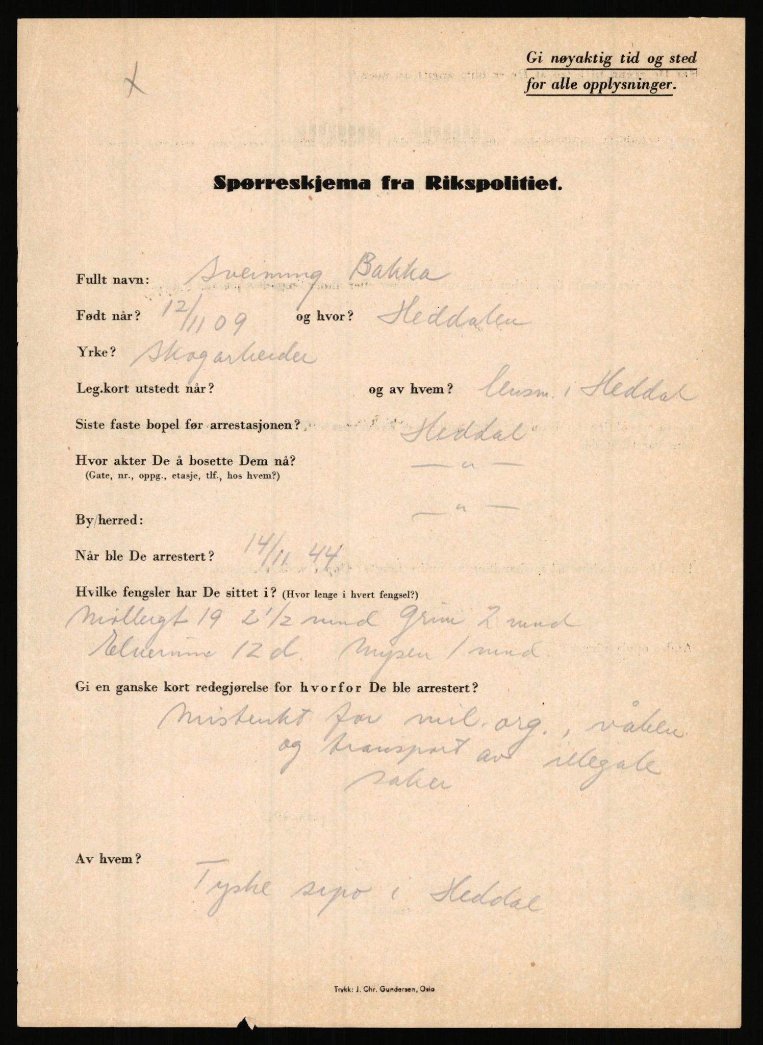 Rikspolitisjefen, AV/RA-S-1560/L/L0001: Abelseth, Rudolf - Berentsen, Odd, 1940-1945, s. 1085