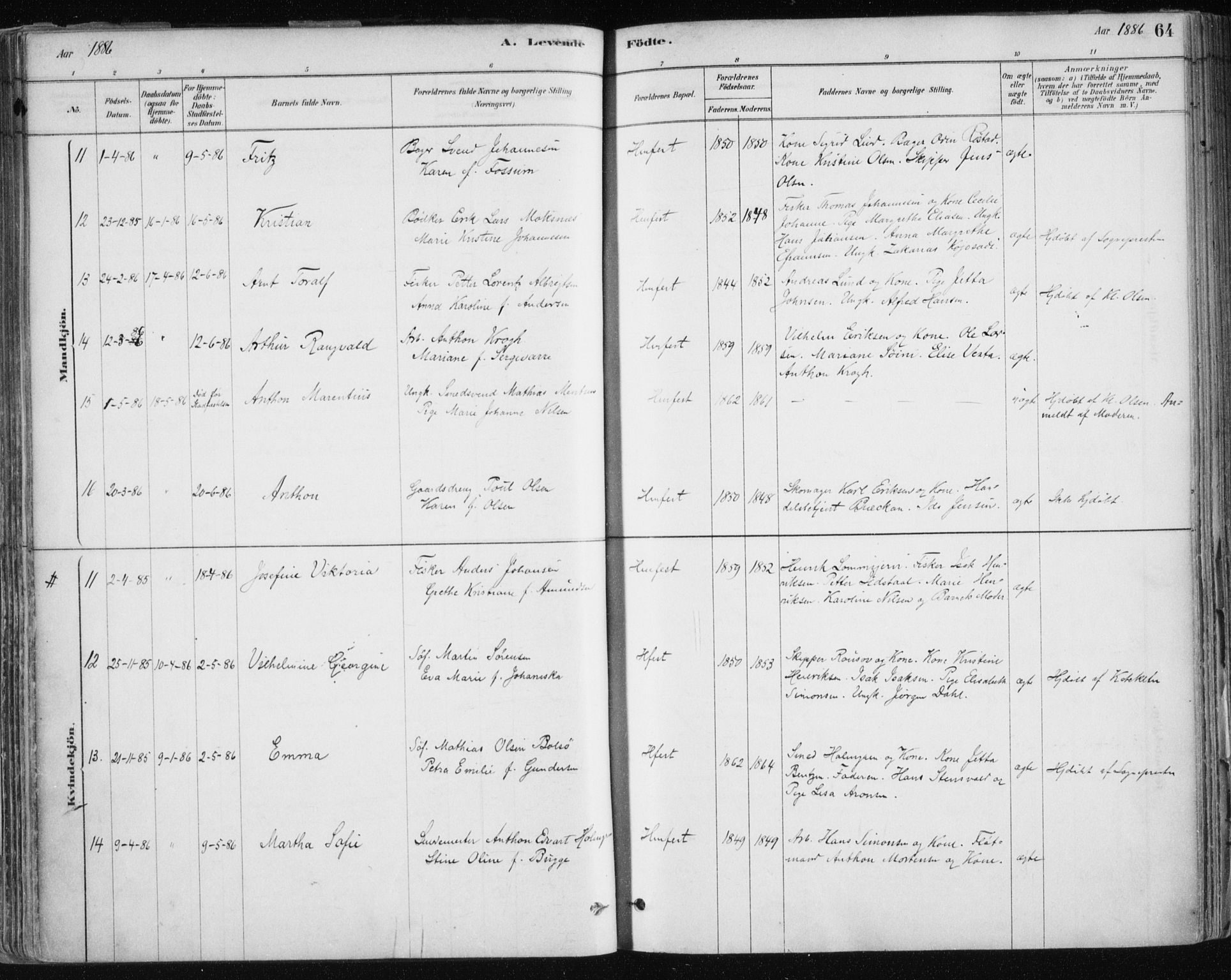 Hammerfest sokneprestkontor, AV/SATØ-S-1347/H/Ha/L0008.kirke: Ministerialbok nr. 8, 1878-1889, s. 64