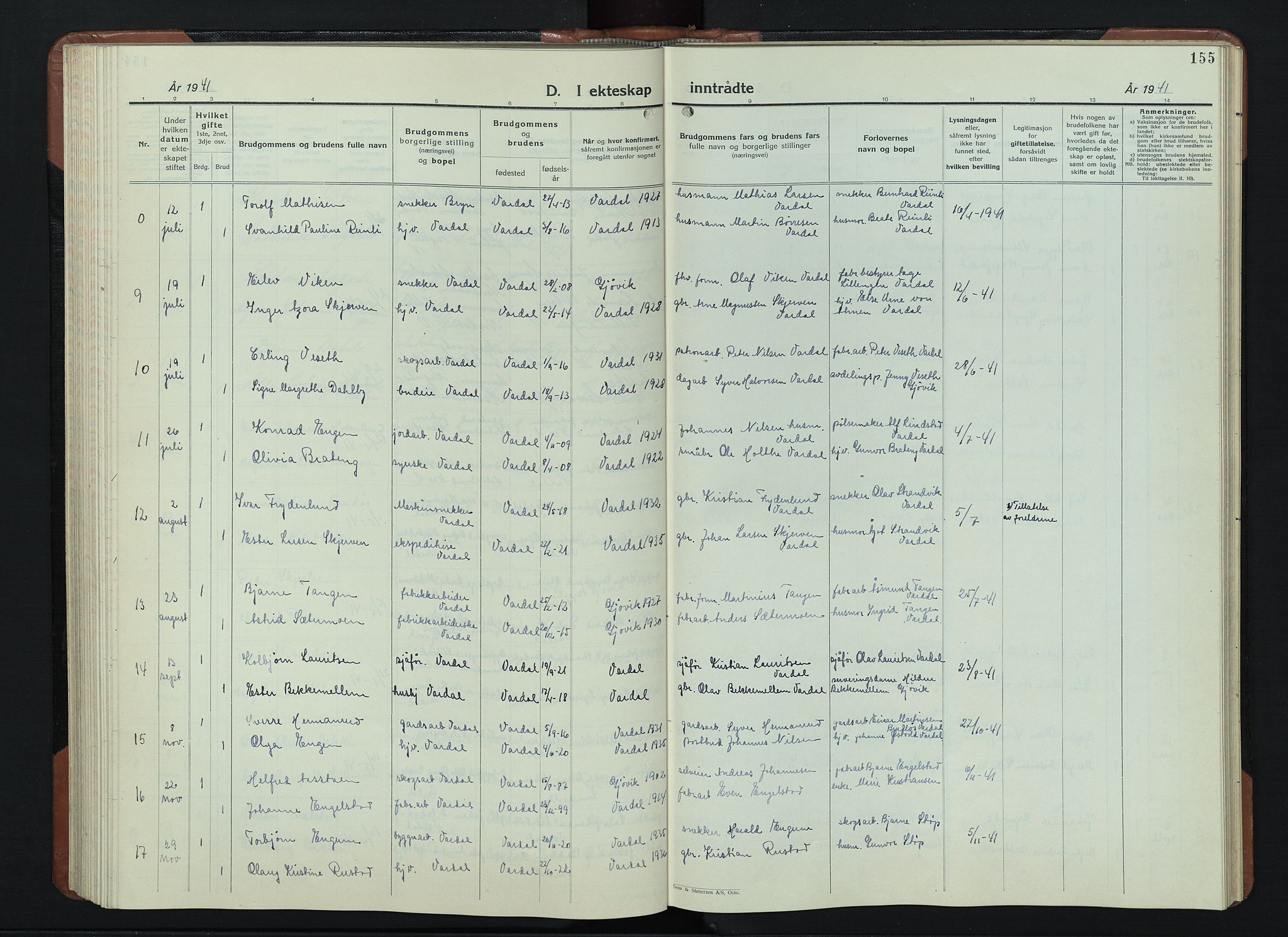 Vardal prestekontor, SAH/PREST-100/H/Ha/Hab/L0018: Klokkerbok nr. 18, 1931-1951, s. 155