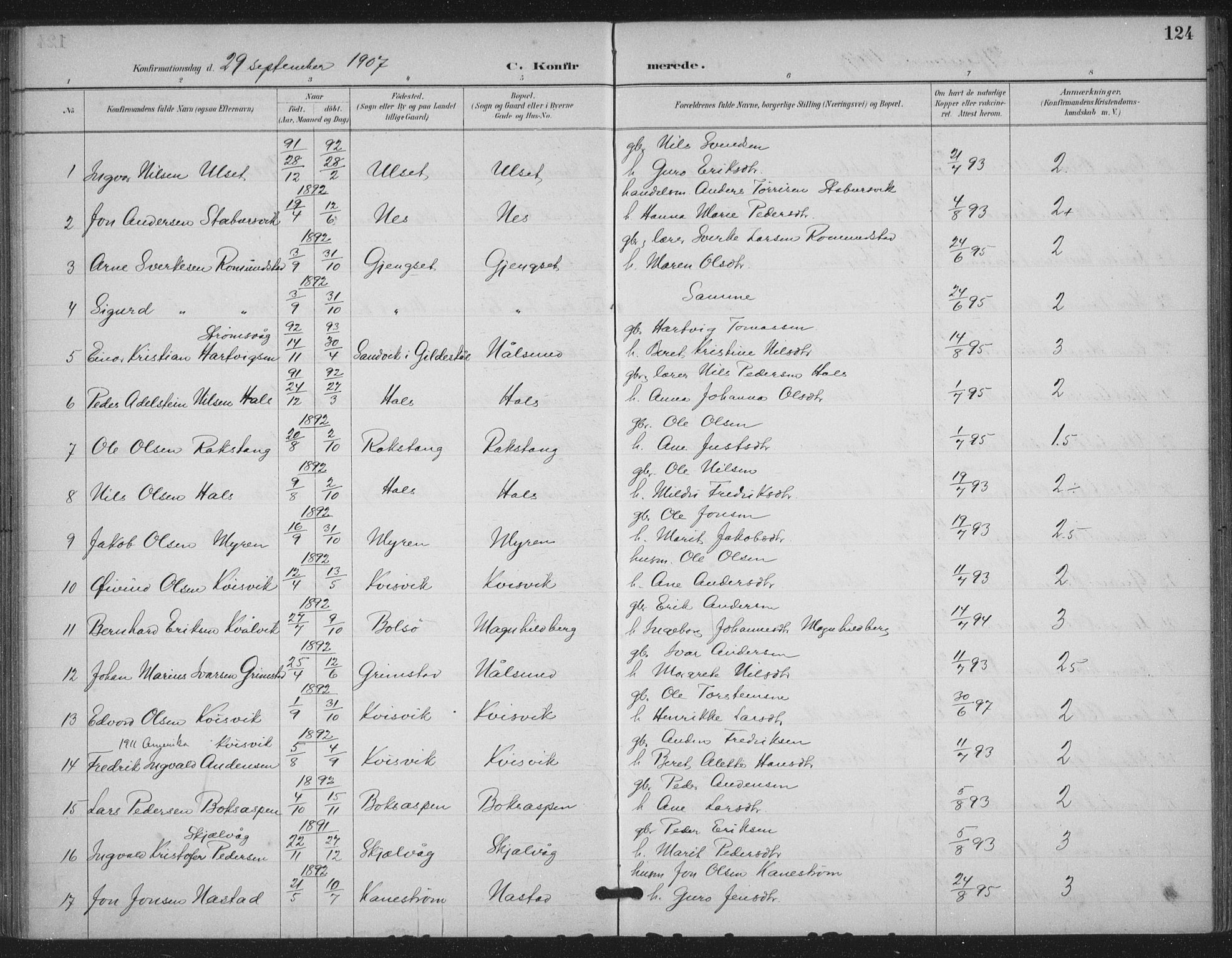 Ministerialprotokoller, klokkerbøker og fødselsregistre - Møre og Romsdal, SAT/A-1454/587/L1000: Ministerialbok nr. 587A02, 1887-1910, s. 124