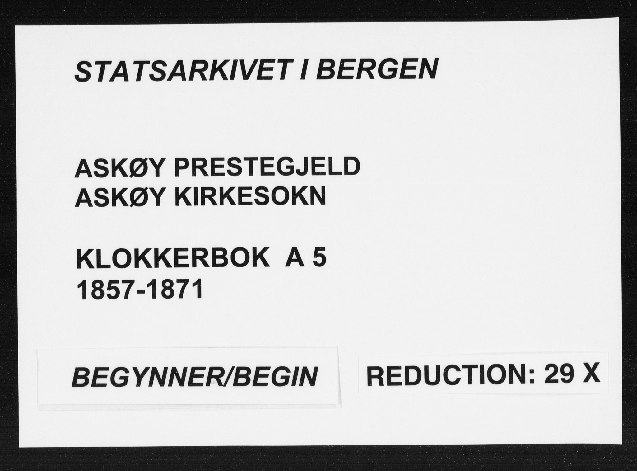 Askøy Sokneprestembete, SAB/A-74101/H/Ha/Hab/Haba/L0005: Klokkerbok nr. A 5, 1857-1871