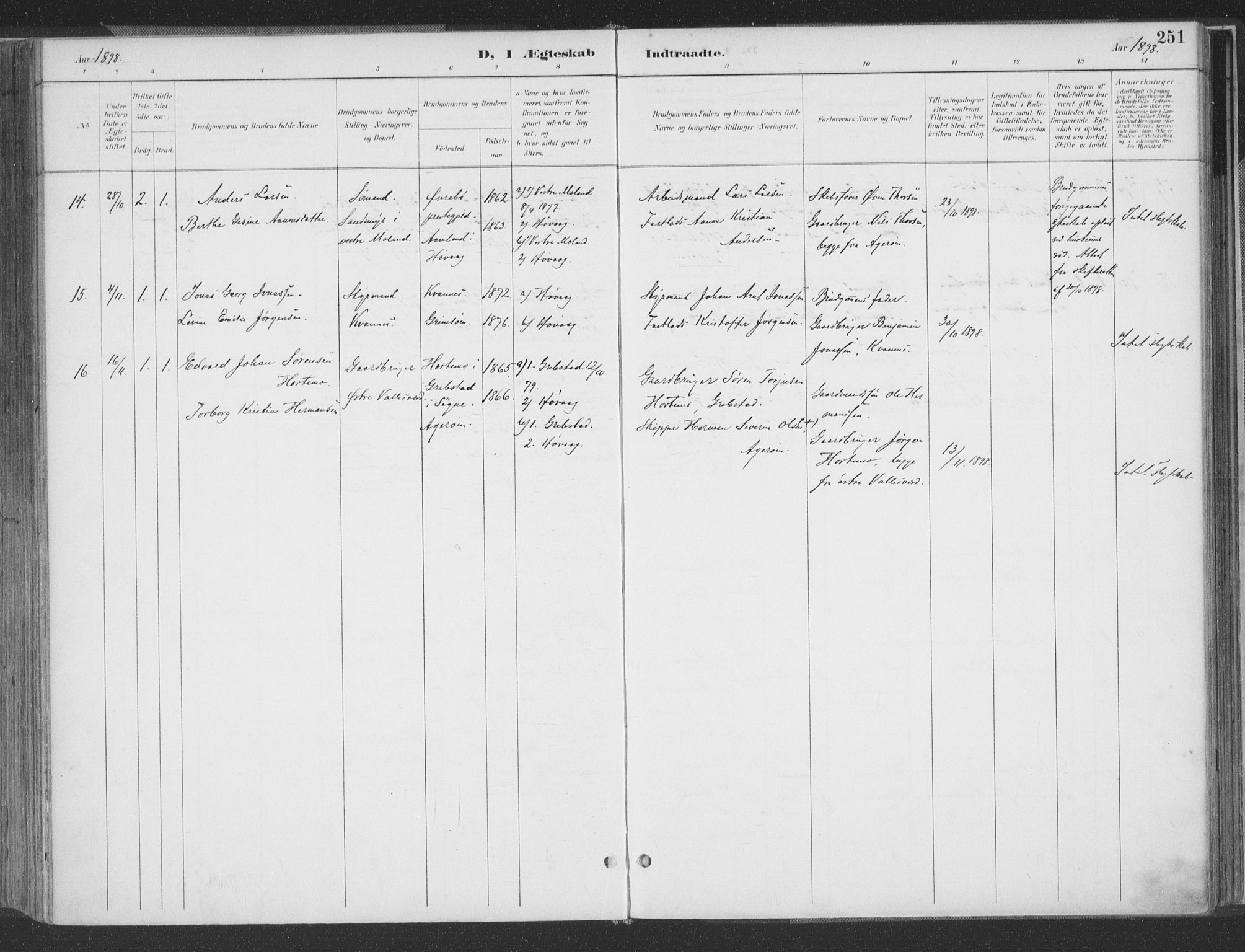 Høvåg sokneprestkontor, AV/SAK-1111-0025/F/Fa/L0006: Ministerialbok nr. A 6, 1894-1923, s. 251