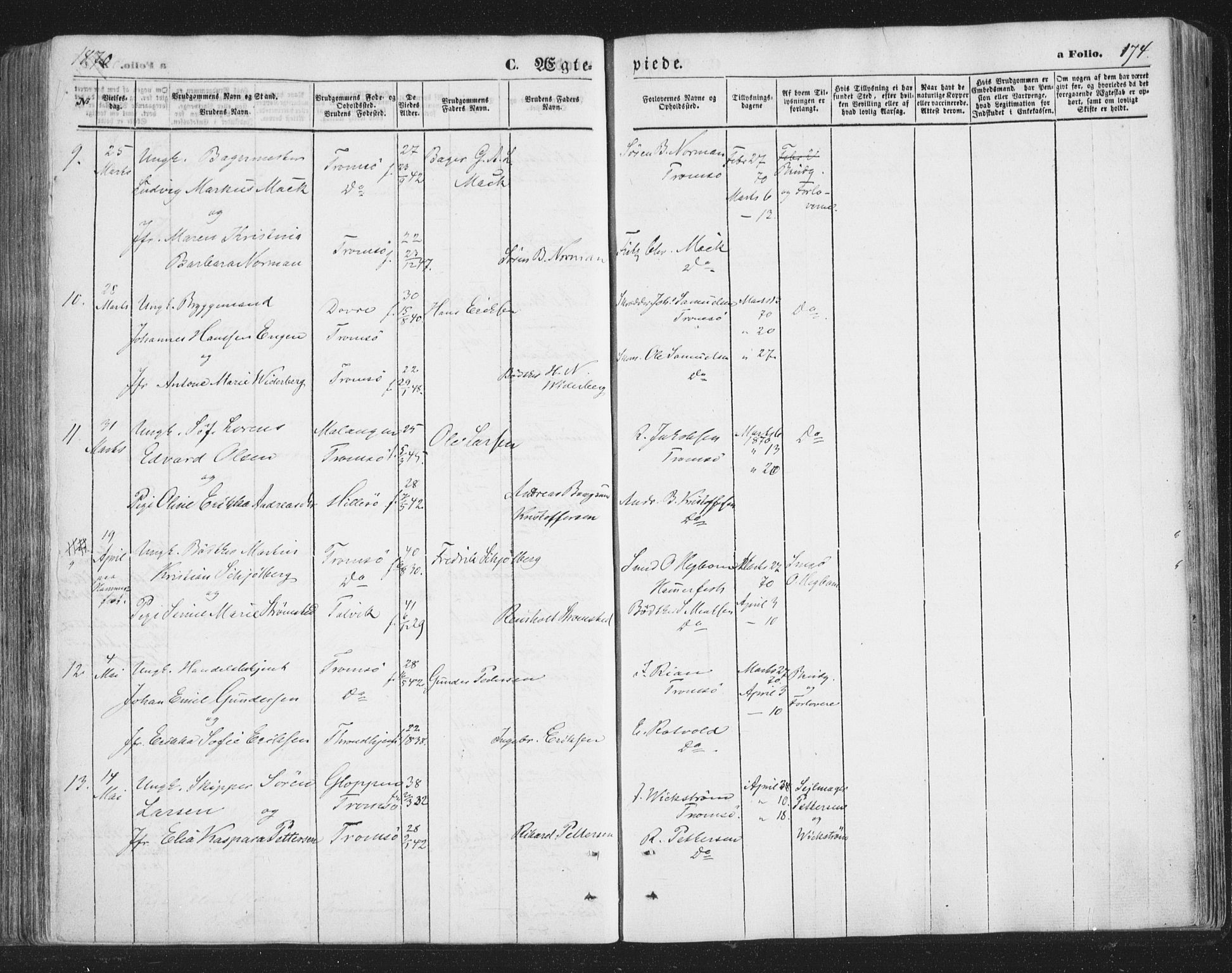 Tromsø sokneprestkontor/stiftsprosti/domprosti, AV/SATØ-S-1343/G/Ga/L0012kirke: Ministerialbok nr. 12, 1865-1871, s. 174