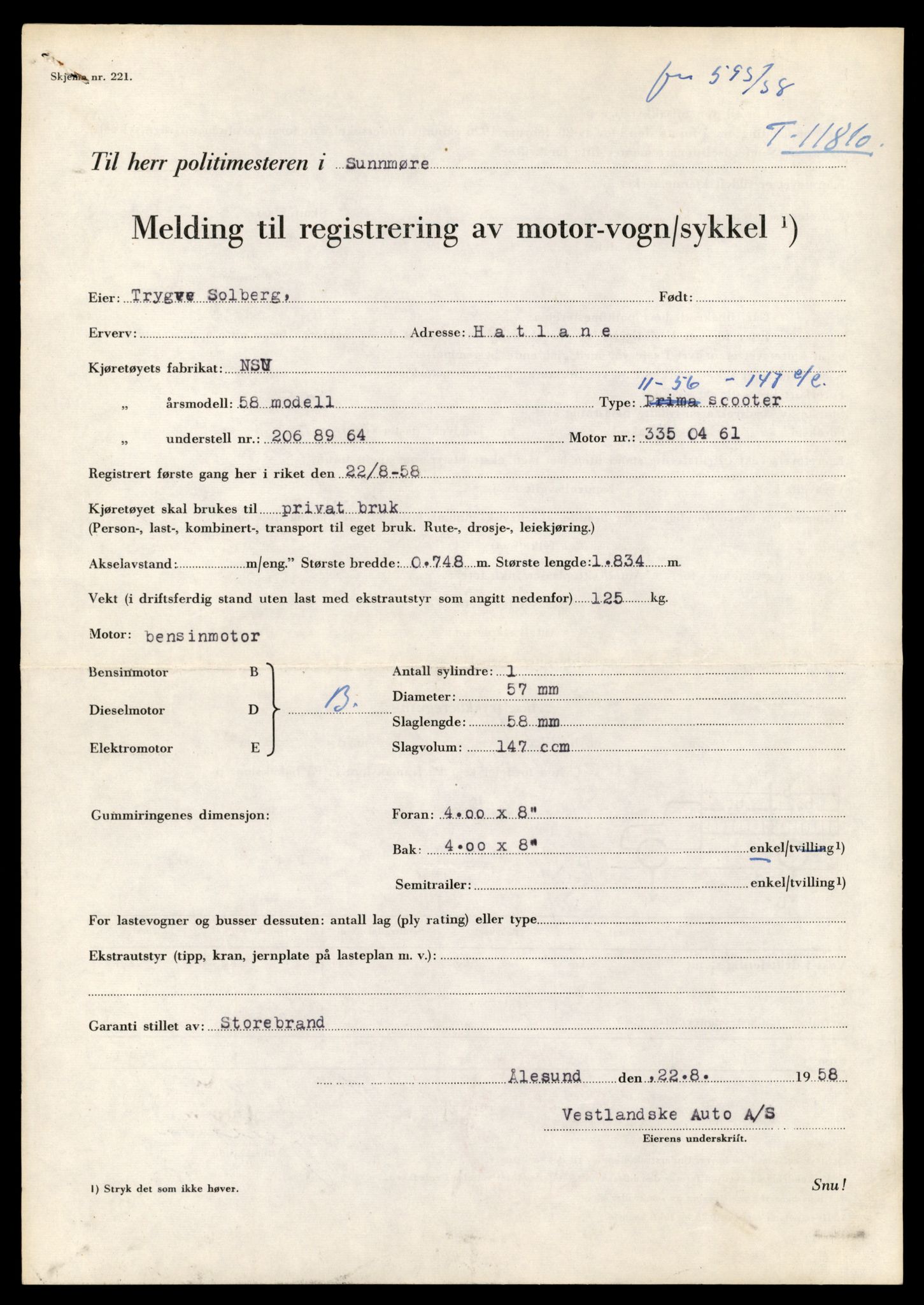 Møre og Romsdal vegkontor - Ålesund trafikkstasjon, AV/SAT-A-4099/F/Fe/L0031: Registreringskort for kjøretøy T 11800 - T 11996, 1927-1998, s. 239