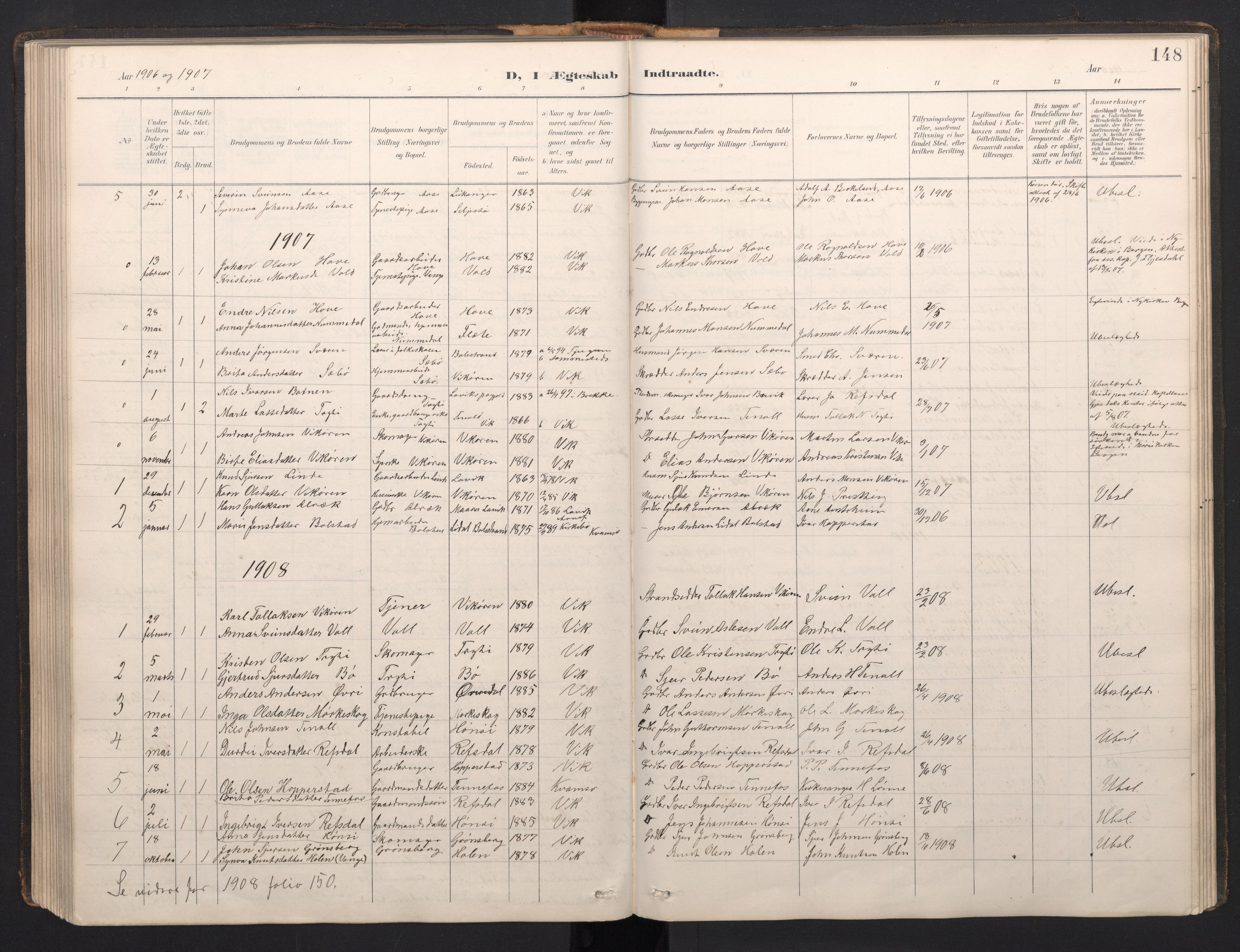 Vik sokneprestembete, AV/SAB-A-81501/H/Hab/Haba/L0004: Klokkerbok nr. A 4, 1895-1914, s. 147b-148a