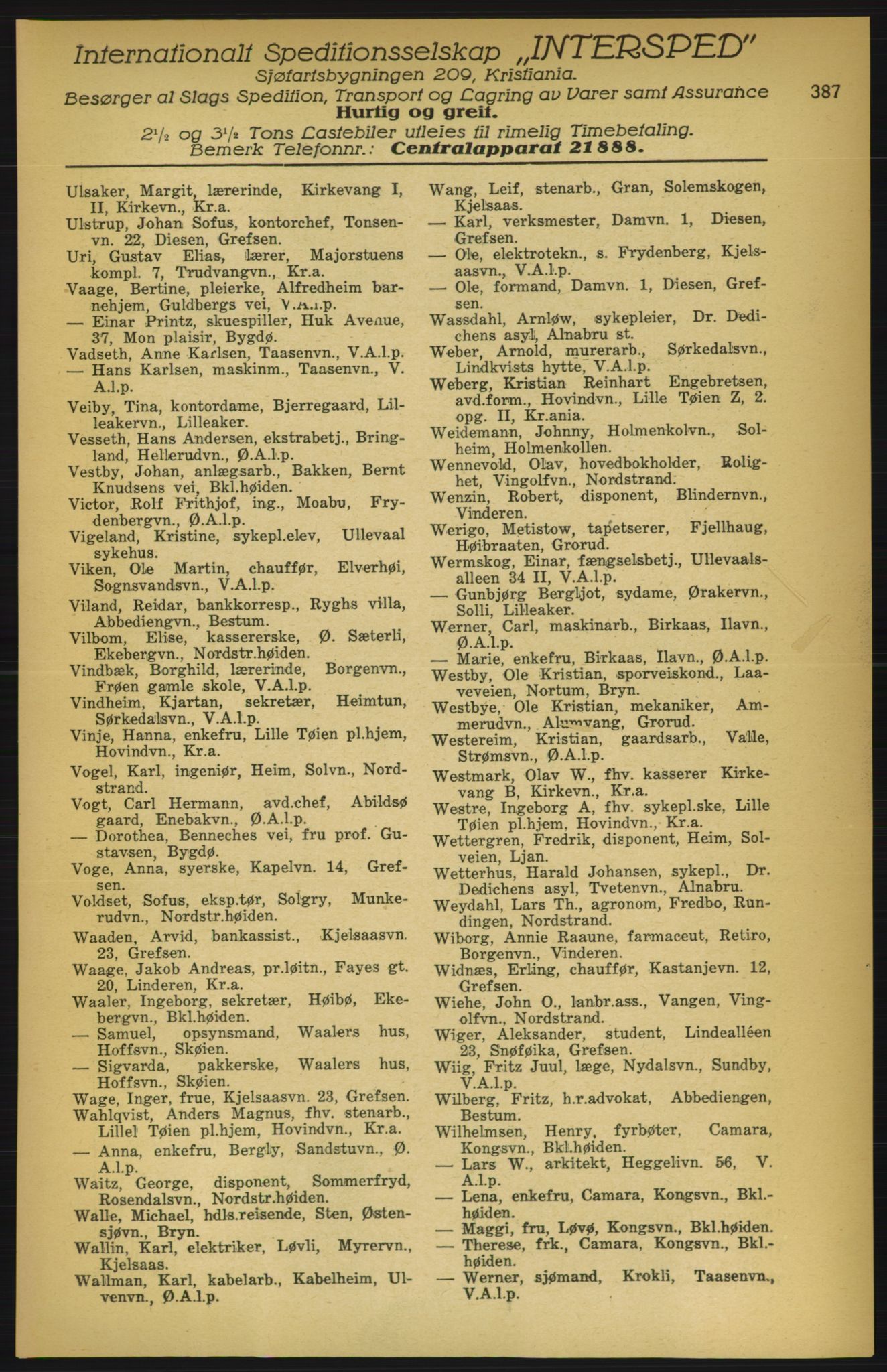 Aker adressebok/adressekalender, PUBL/001/A/003: Akers adressekalender, 1924-1925, s. 387