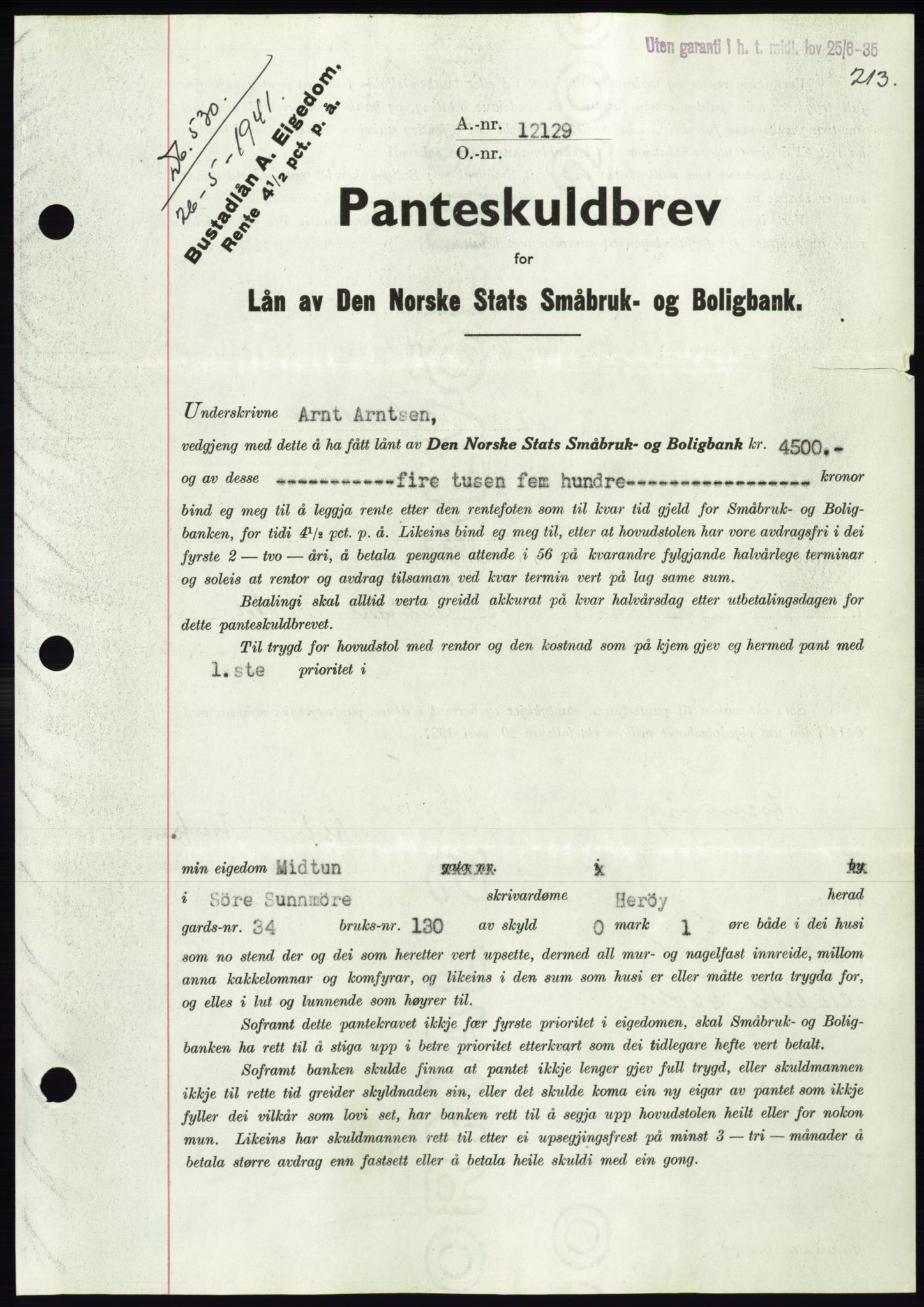 Søre Sunnmøre sorenskriveri, AV/SAT-A-4122/1/2/2C/L0071: Pantebok nr. 65, 1941-1941, Dagboknr: 530/1941