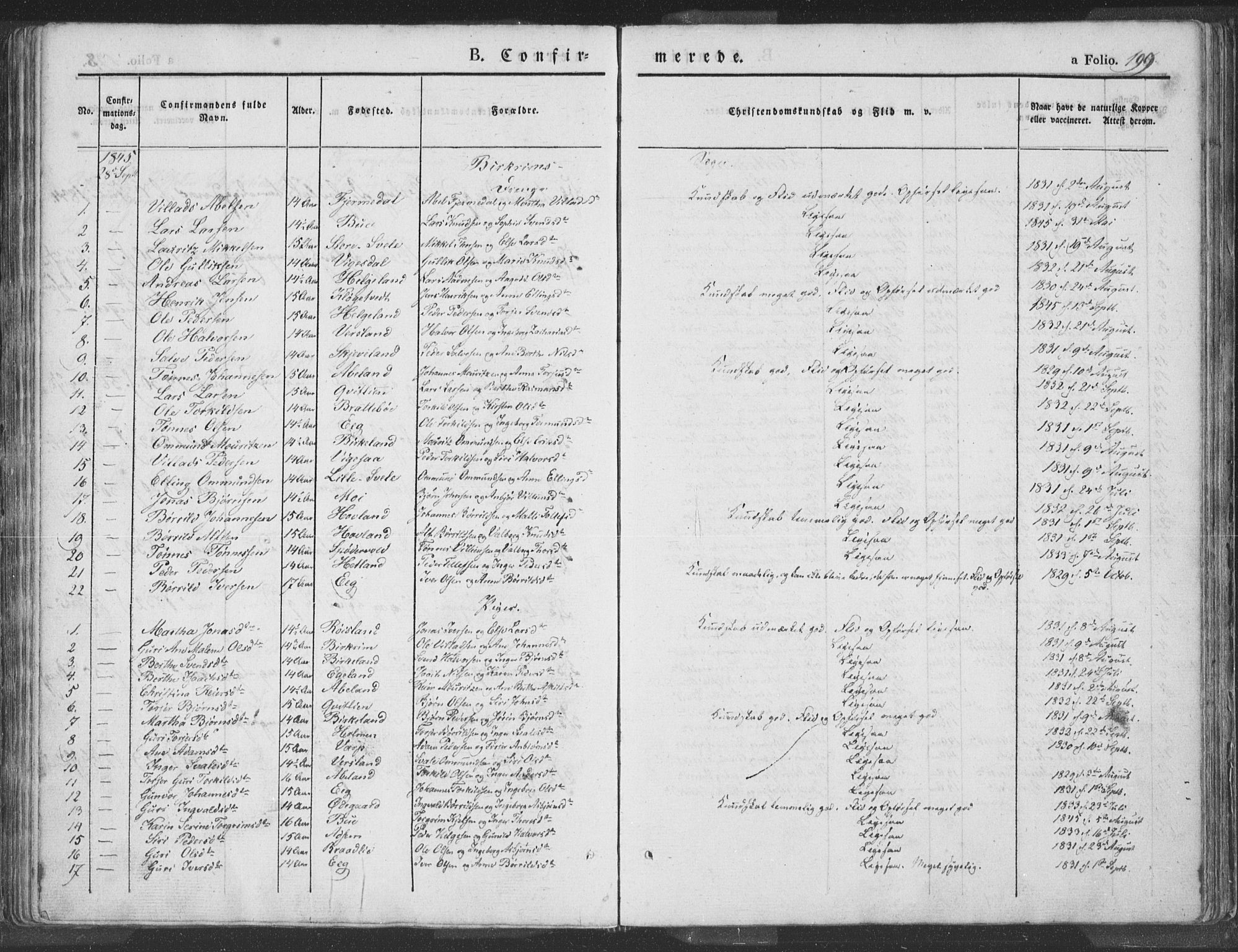 Helleland sokneprestkontor, SAST/A-101810: Ministerialbok nr. A 6.1, 1834-1863, s. 199