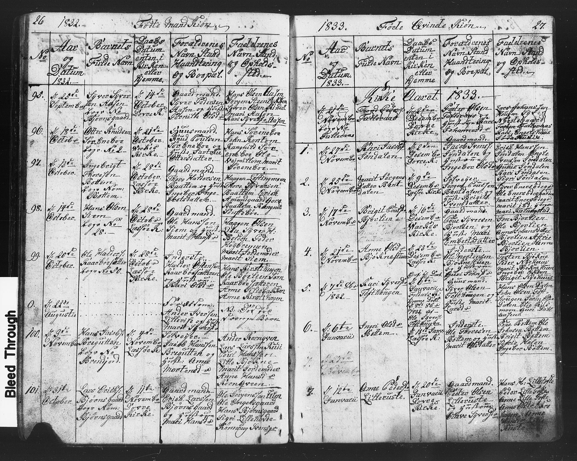 Lesja prestekontor, AV/SAH-PREST-068/H/Ha/Hab/L0002: Klokkerbok nr. 2, 1832-1850, s. 26-27