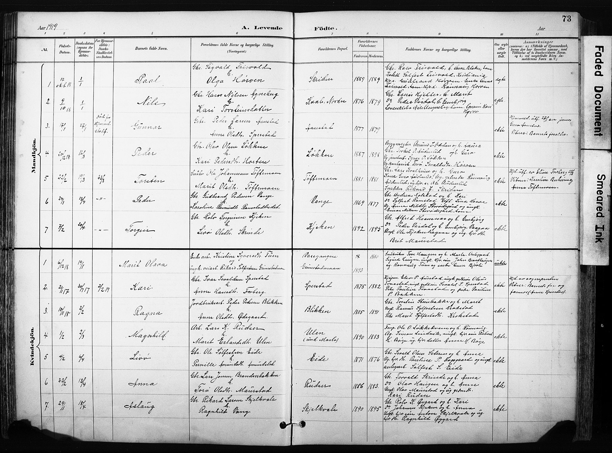Skjåk prestekontor, AV/SAH-PREST-072/H/Ha/Hab/L0003: Klokkerbok nr. 3, 1893-1932, s. 73