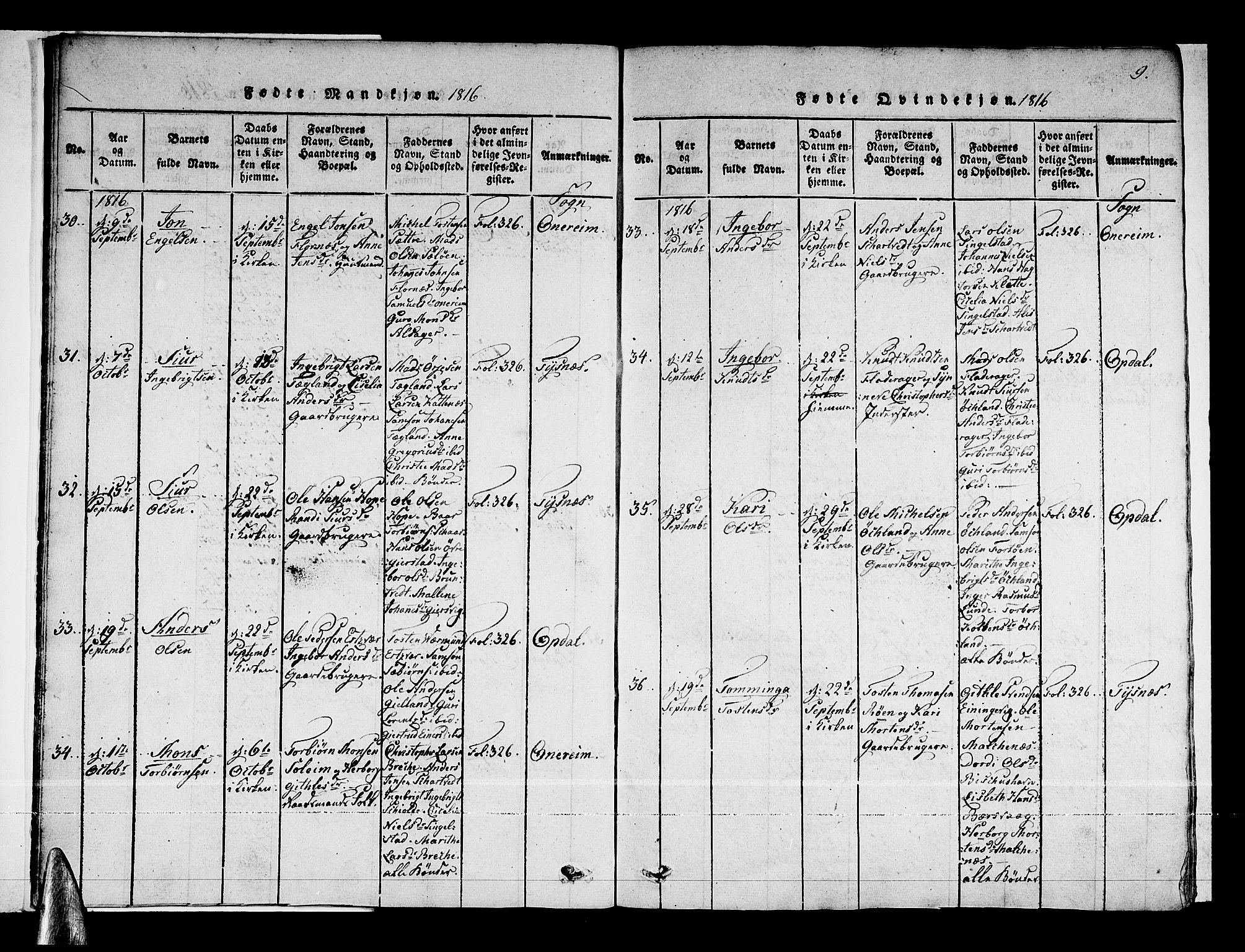 Tysnes sokneprestembete, AV/SAB-A-78601/H/Haa: Ministerialbok nr. A 7, 1816-1826, s. 9