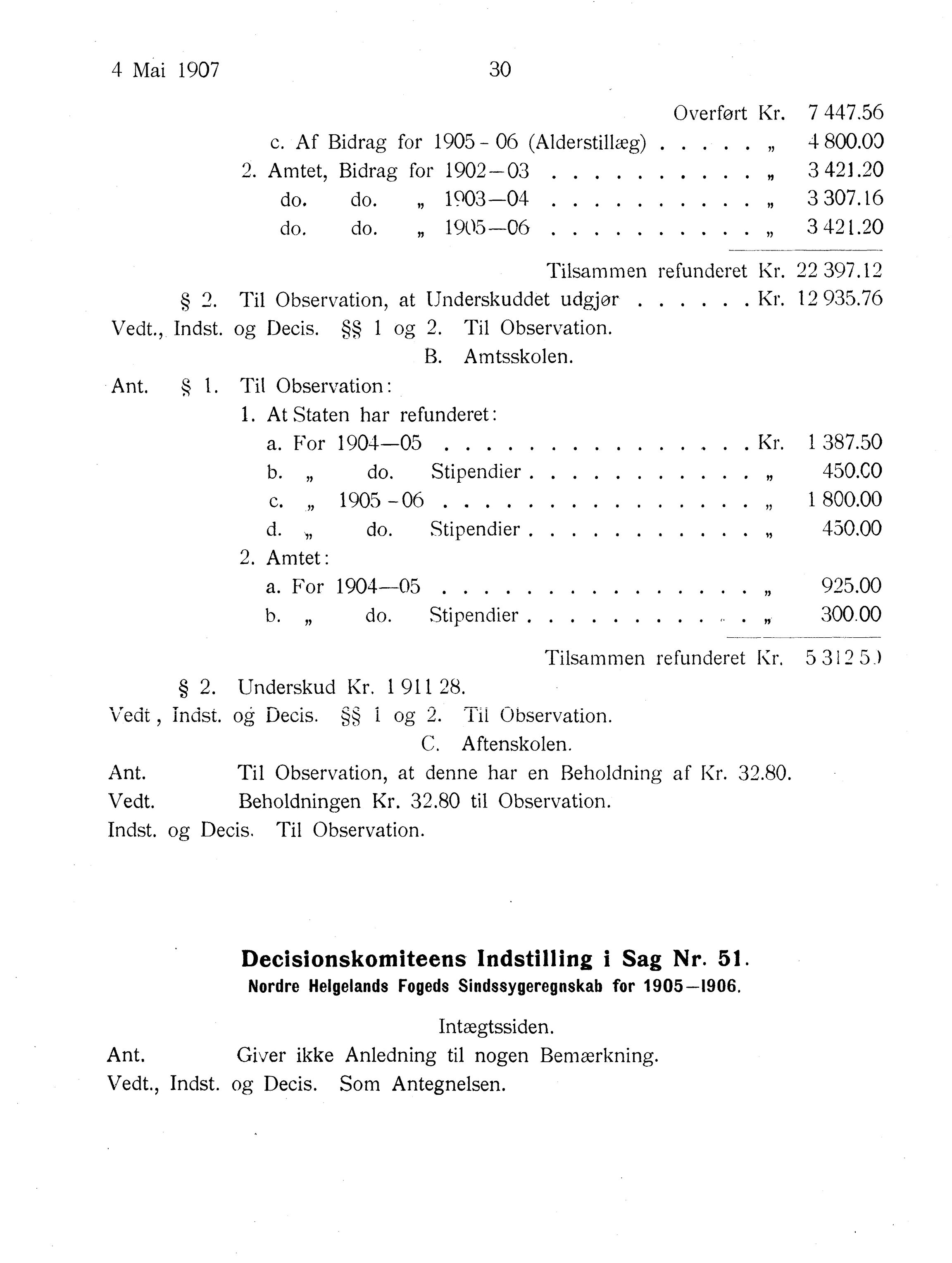 Nordland Fylkeskommune. Fylkestinget, AIN/NFK-17/176/A/Ac/L0030: Fylkestingsforhandlinger 1907, 1907