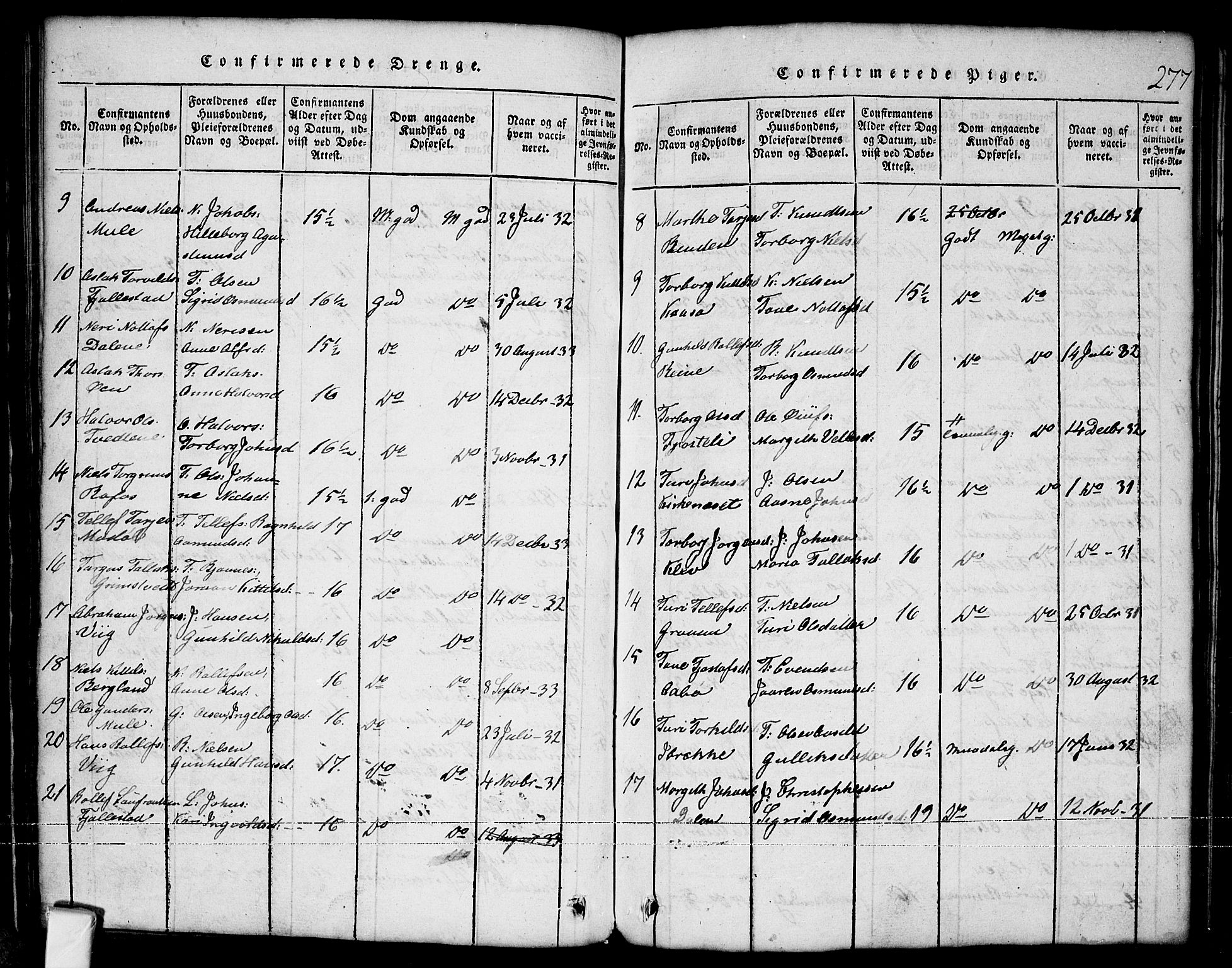 Nissedal kirkebøker, SAKO/A-288/G/Ga/L0001: Klokkerbok nr. I 1, 1814-1860, s. 277