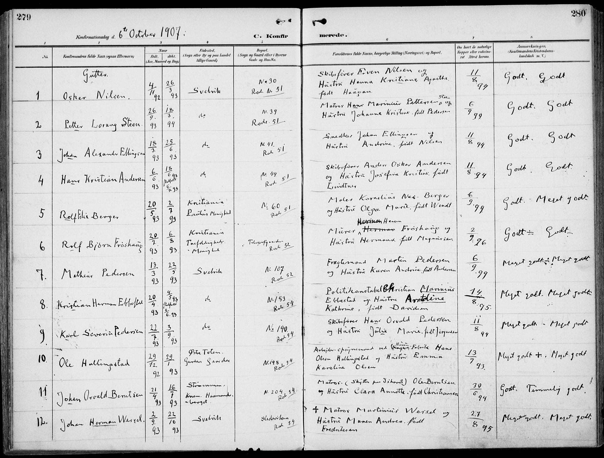 Strømm kirkebøker, AV/SAKO-A-322/F/Fb/L0002: Ministerialbok nr. II 2, 1900-1919, s. 279-280