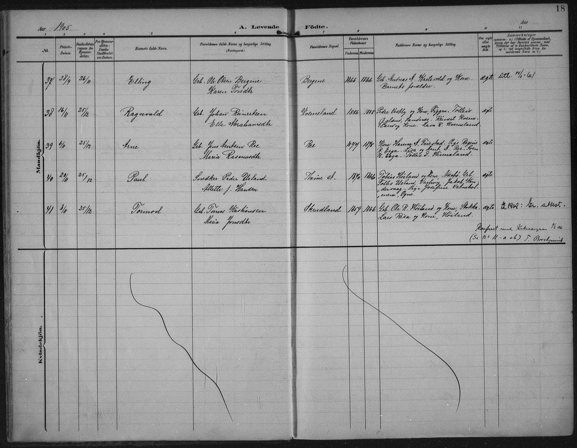 Lye sokneprestkontor, AV/SAST-A-101794/002/A/L0001: Ministerialbok nr. A 12, 1904-1920, s. 18