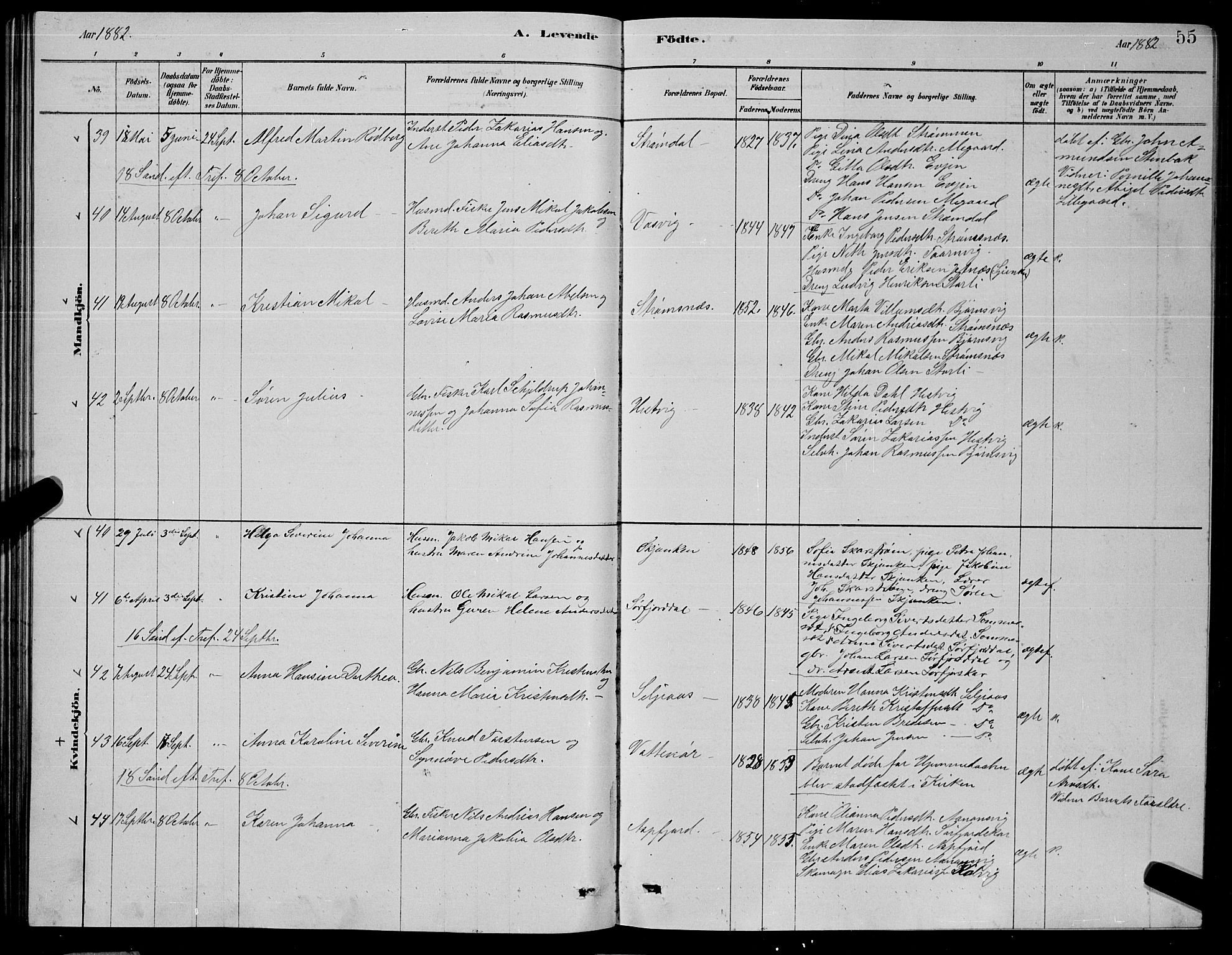 Ministerialprotokoller, klokkerbøker og fødselsregistre - Nordland, AV/SAT-A-1459/853/L0776: Klokkerbok nr. 853C04, 1878-1889, s. 55