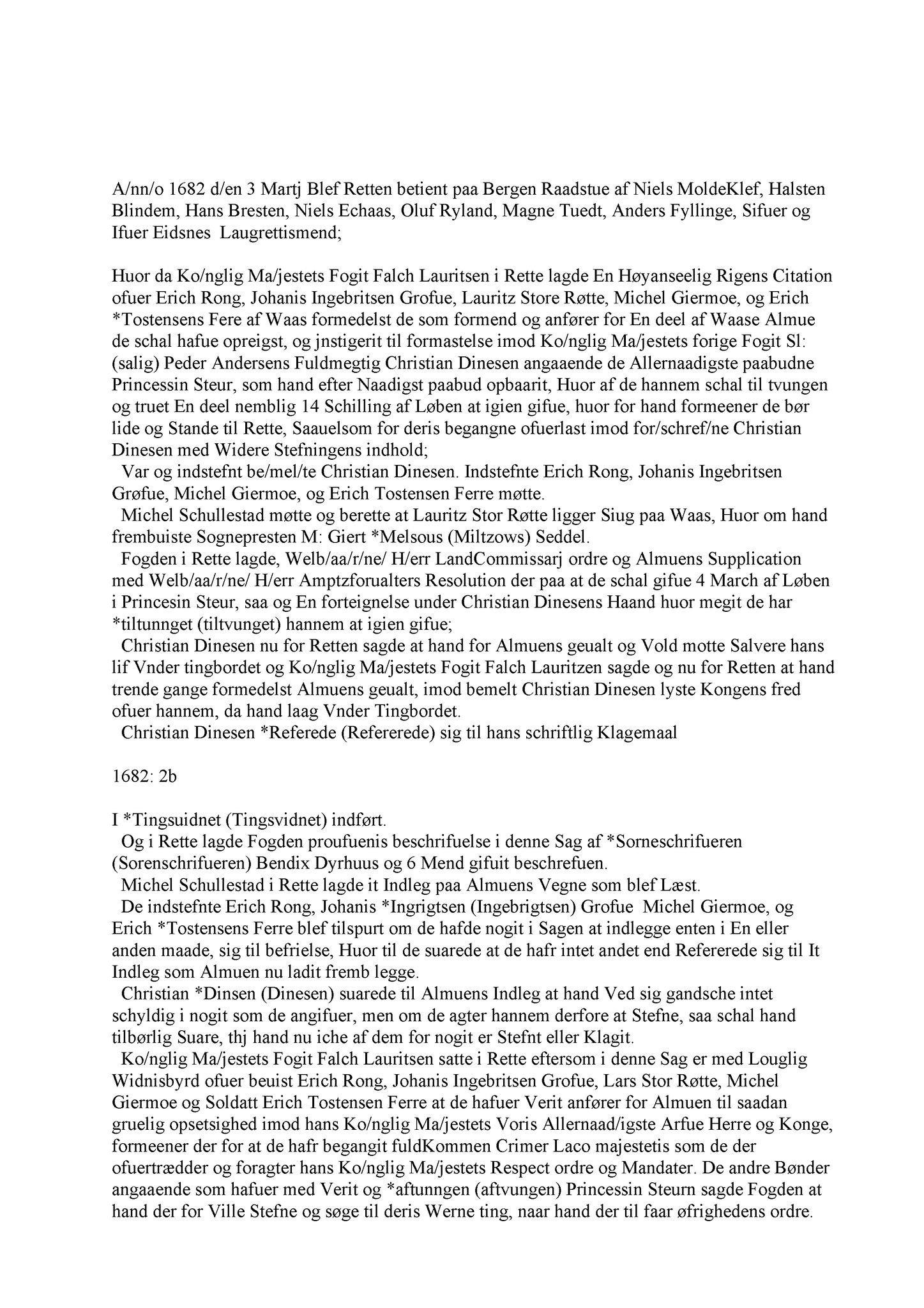 Samling av fulltekstavskrifter, SAB/FULLTEKST/A/12/0123: Nordhordland sorenskriveri, tingbok nr. A 21, 1682